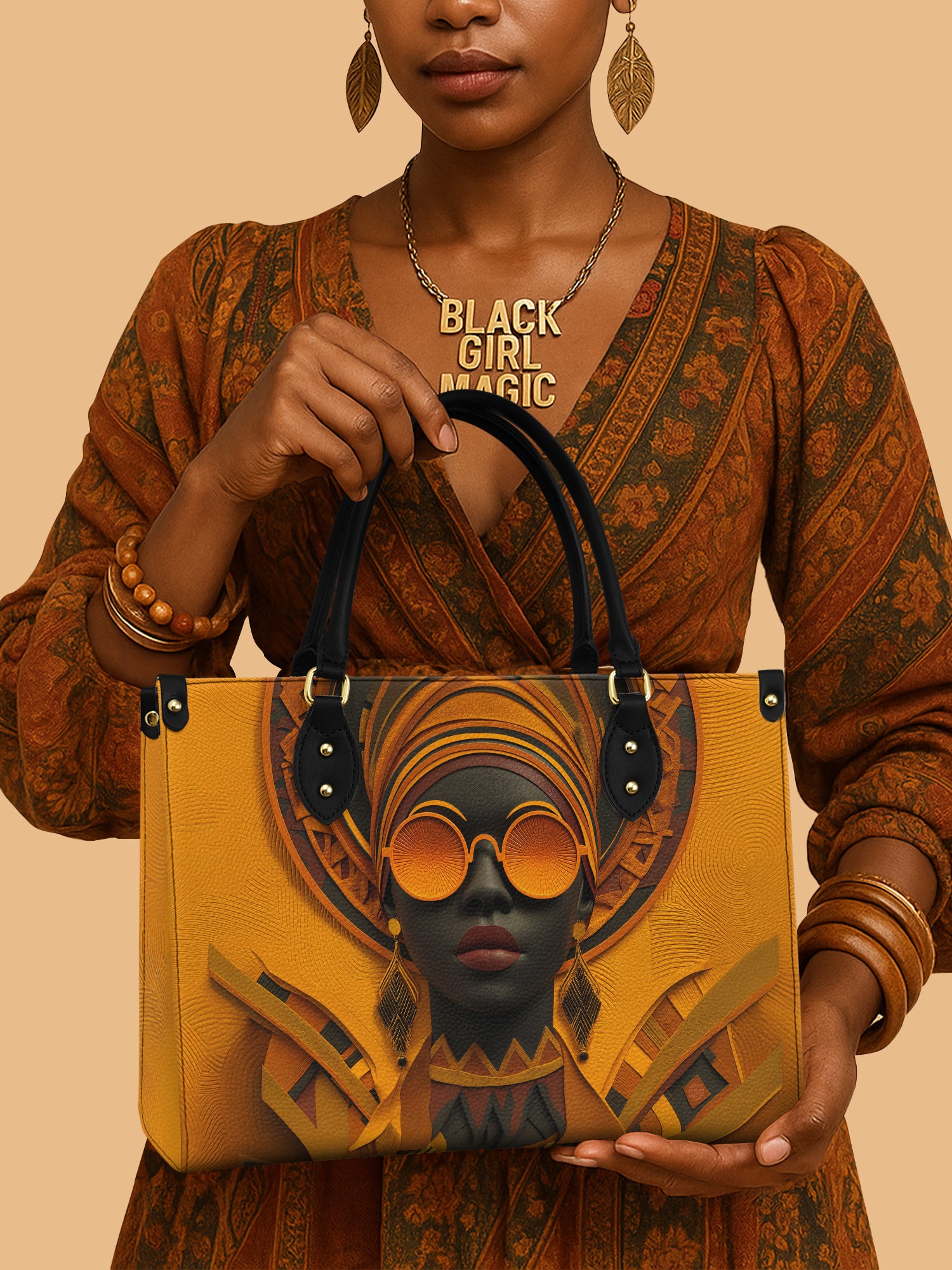 Africa Queen Sunglasses Leather Bag African Art Theme Handbag Black Woman Presents For Her