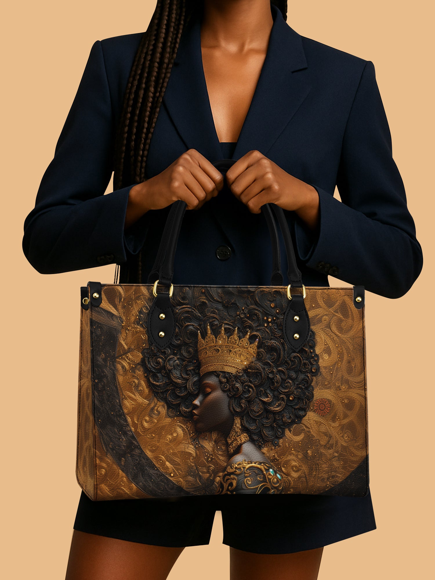 Africa Queen The Crowned Glory Leather Bag Black Woman Theme Bag African Art Gifts For Her