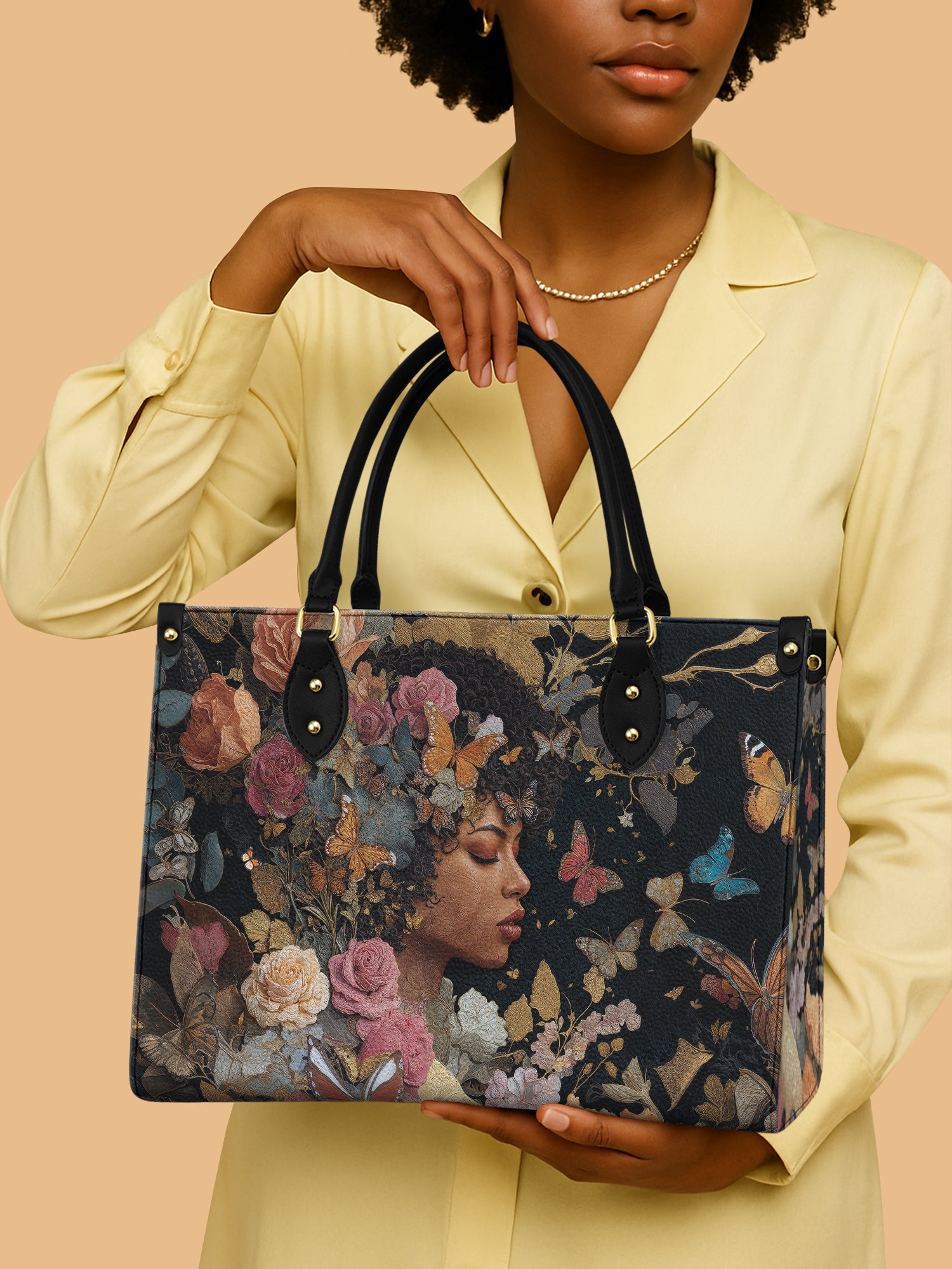 Africa Woman Butterfly Crown Leather Bag African Art Bag Native Gifts For Butterfly Lovers