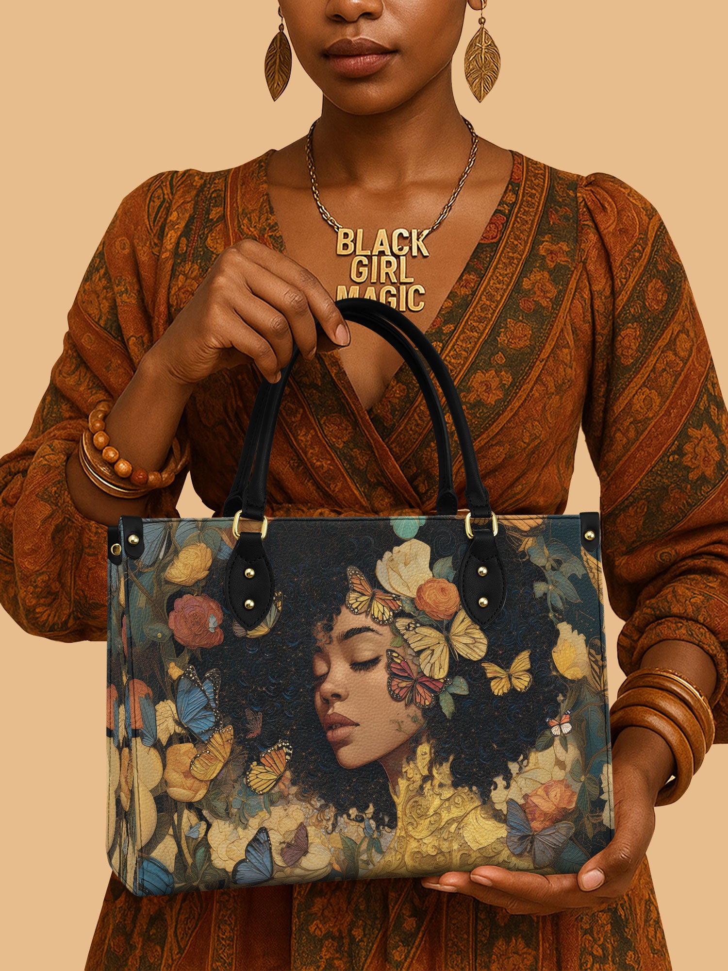 Africa Woman Butterfly Girl Leather Bag African Art Inspired Bag Native Presents For Sister