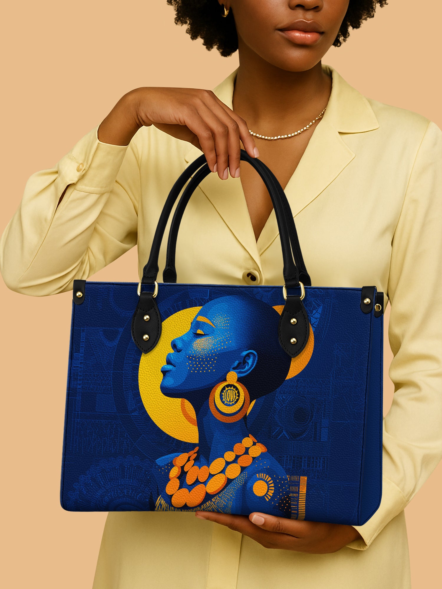 Africa Woman Deep Blue Leather Bag African Art Handbag Luxury Gifts For Native American