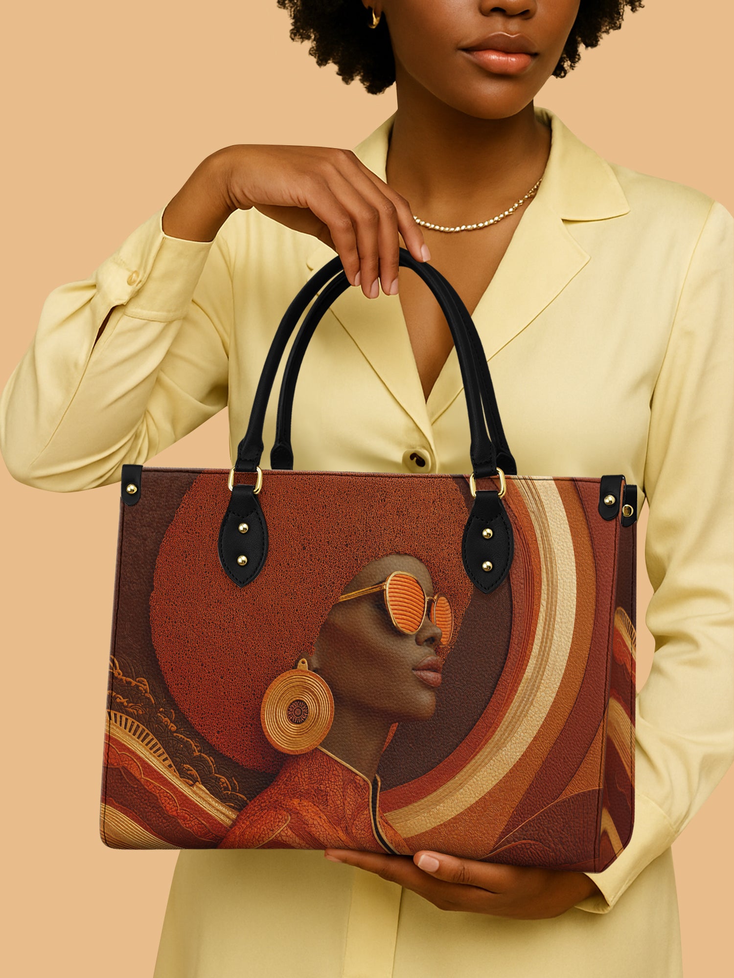 Africa Woman Fierce Frame Leather Bag African Art Bag Black Woman Fashionable Gift Ideas