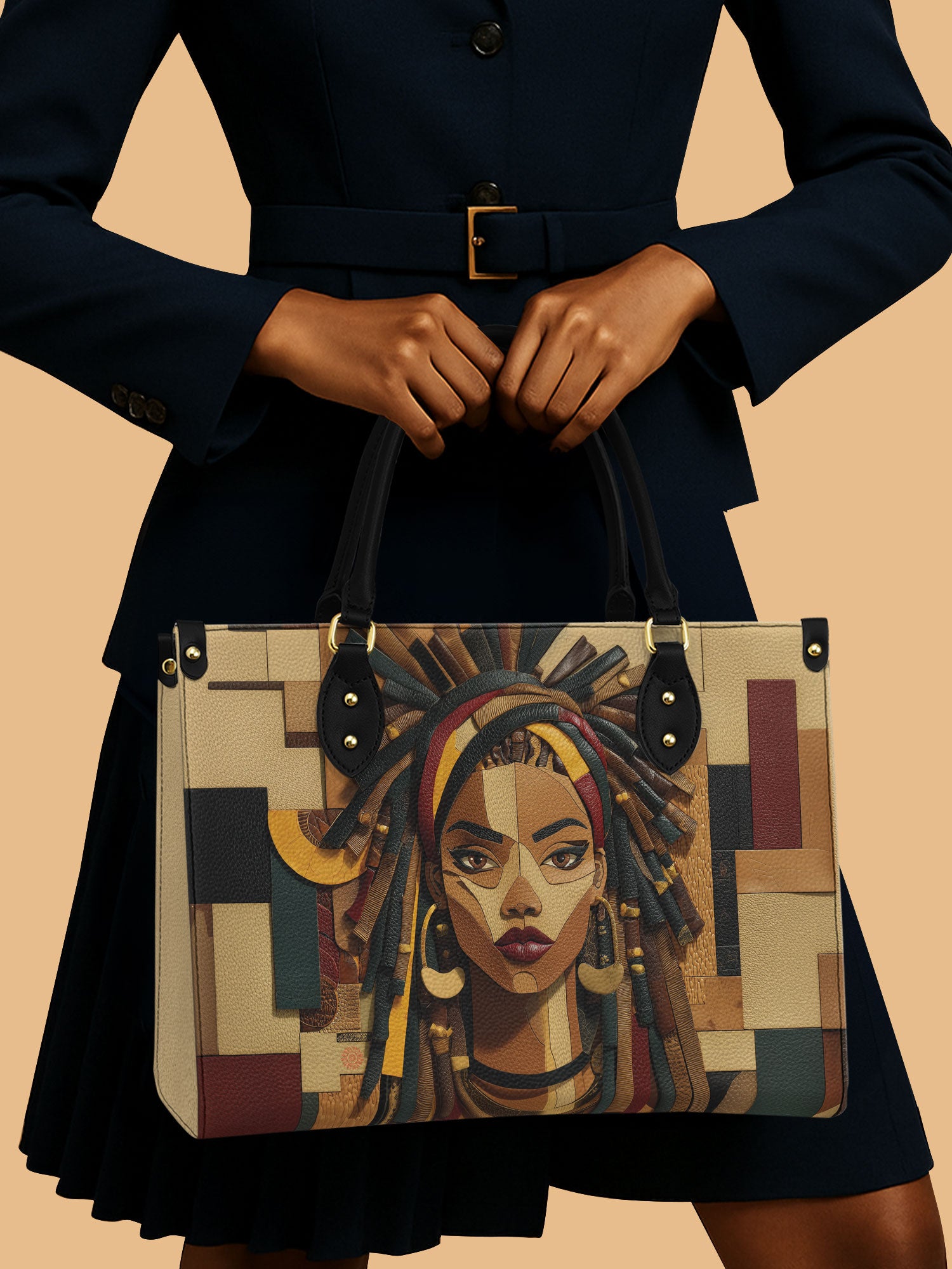 Africa Woman Patchwork Muse Tote Leather Bag Black Woman Theme Bag Gifts For Native