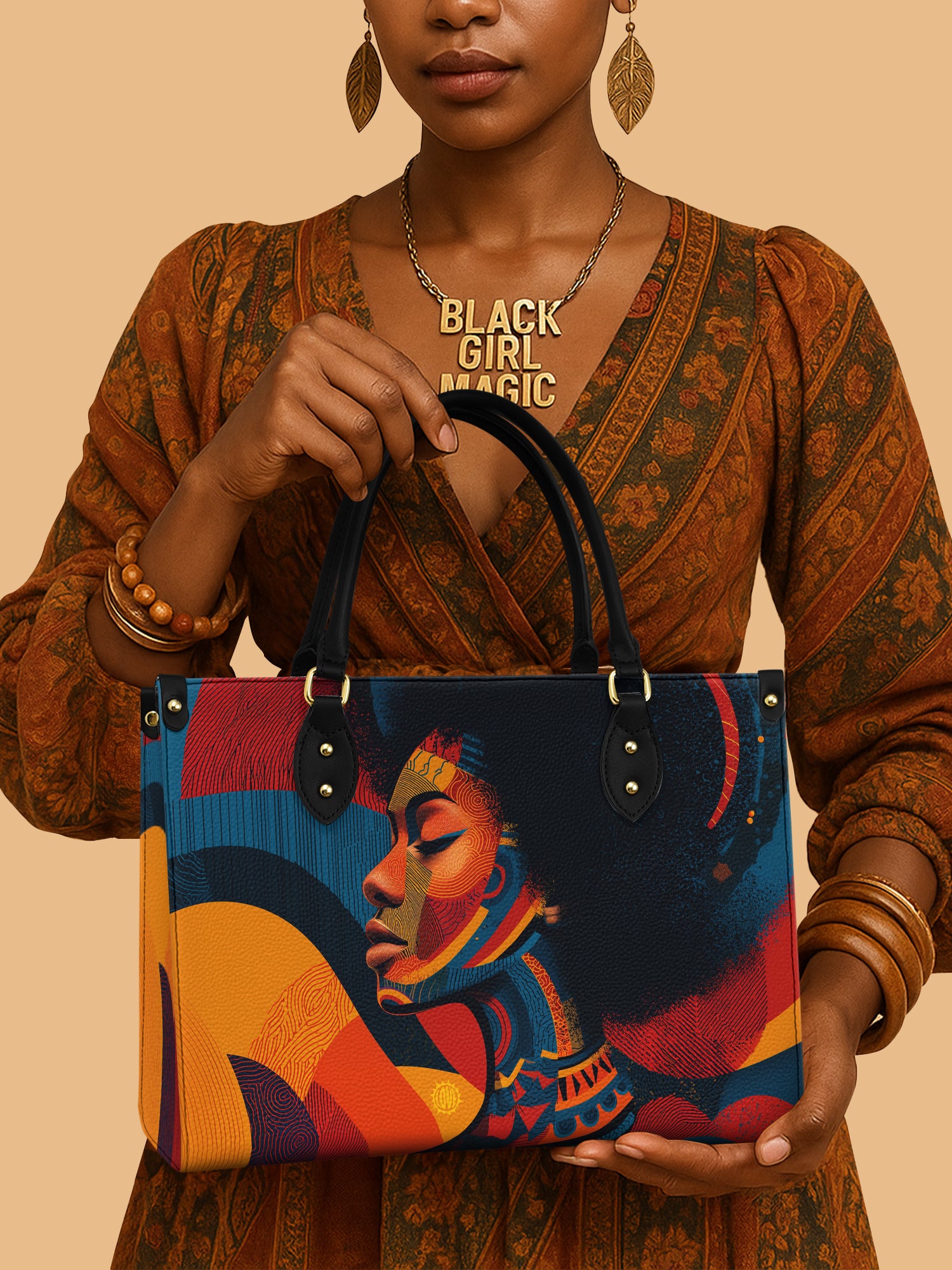 Africa Woman Vibrant Magic Leather Bag Black Woman Theme Bag Native Presents For Her
