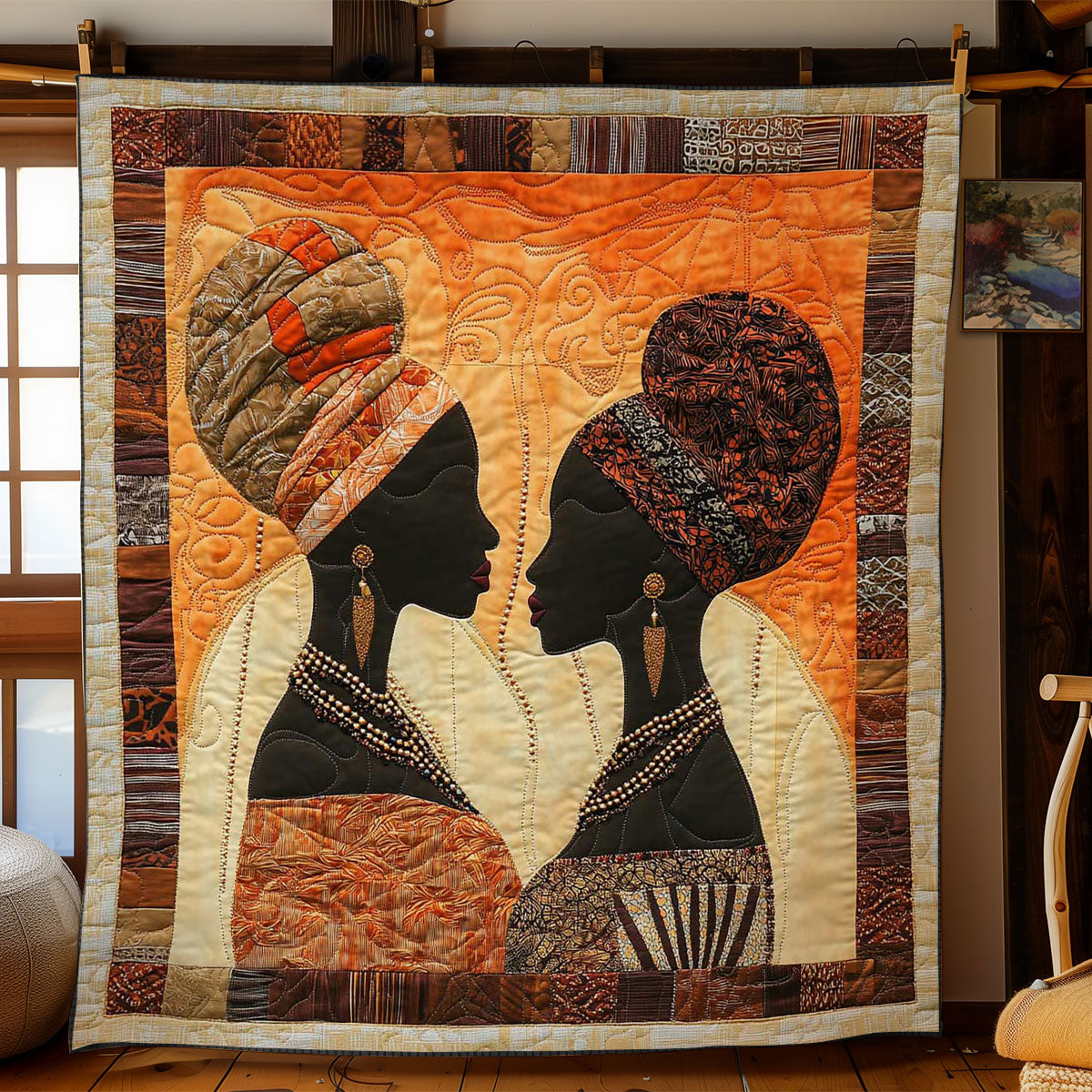 African A Sister's Bond Quilt Blanket African Art Throw Blanket Best Gifts For Native