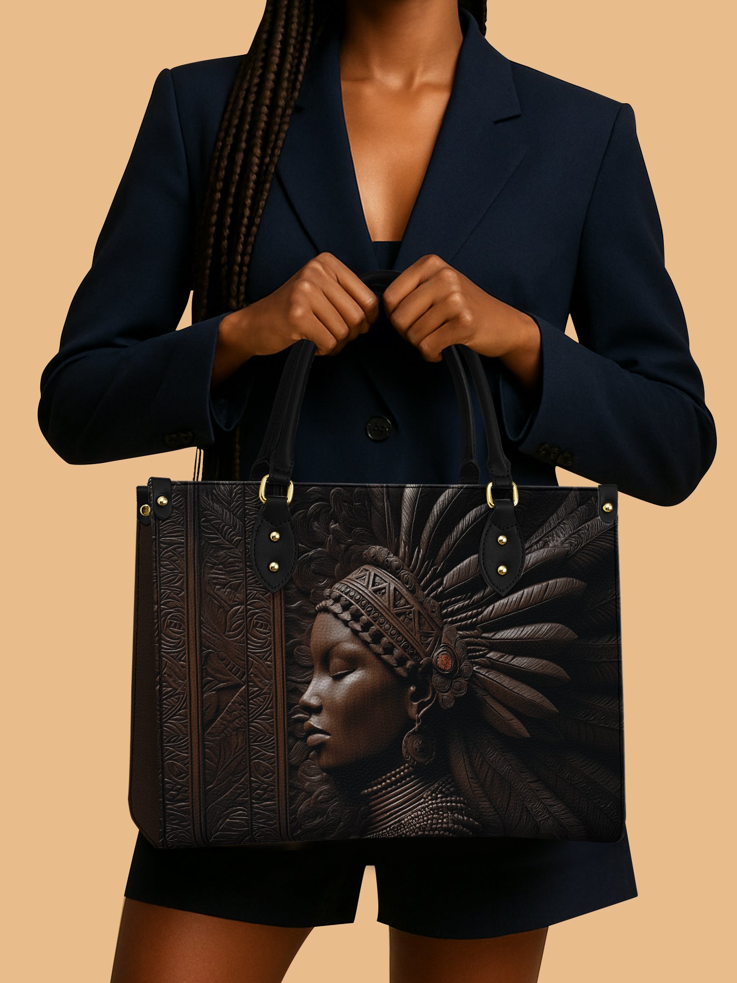 African Aboriginal Queen Leather Bag Art Theme Bag Black Woman Gifts For Native American