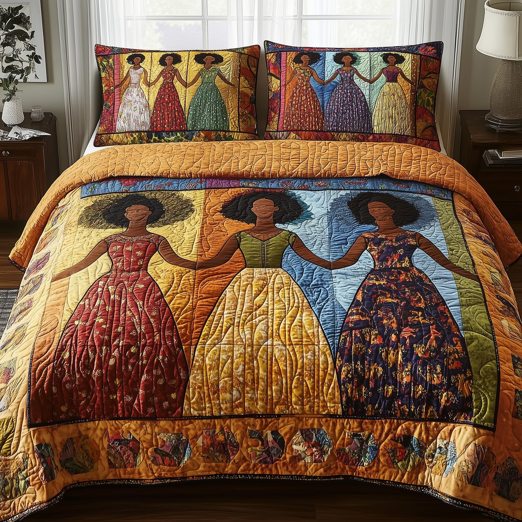 African American Quilted Bedding Set Proud And Free Indigenous Pattern Bedding Gifts