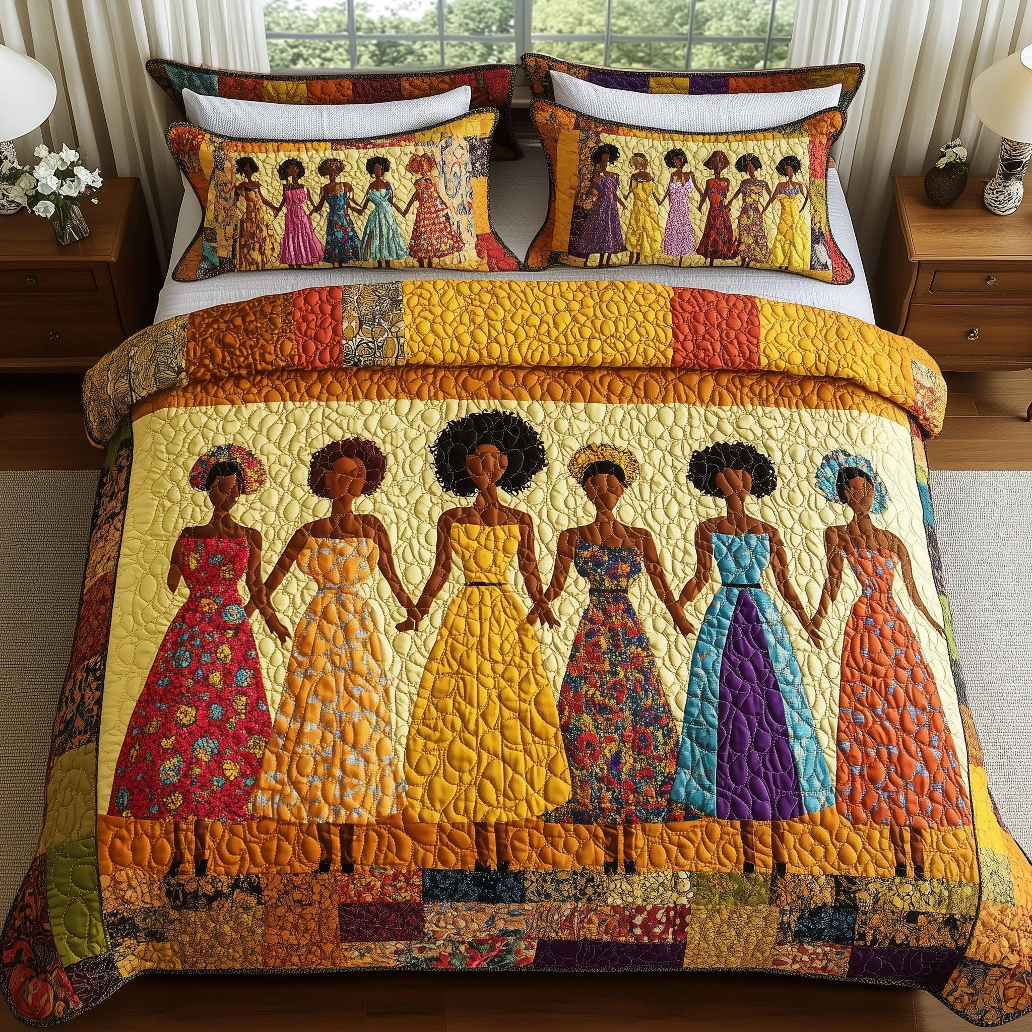 African American Quilted Bedding Set Proud To Rise Illustration Unique Native Bedding Gifts