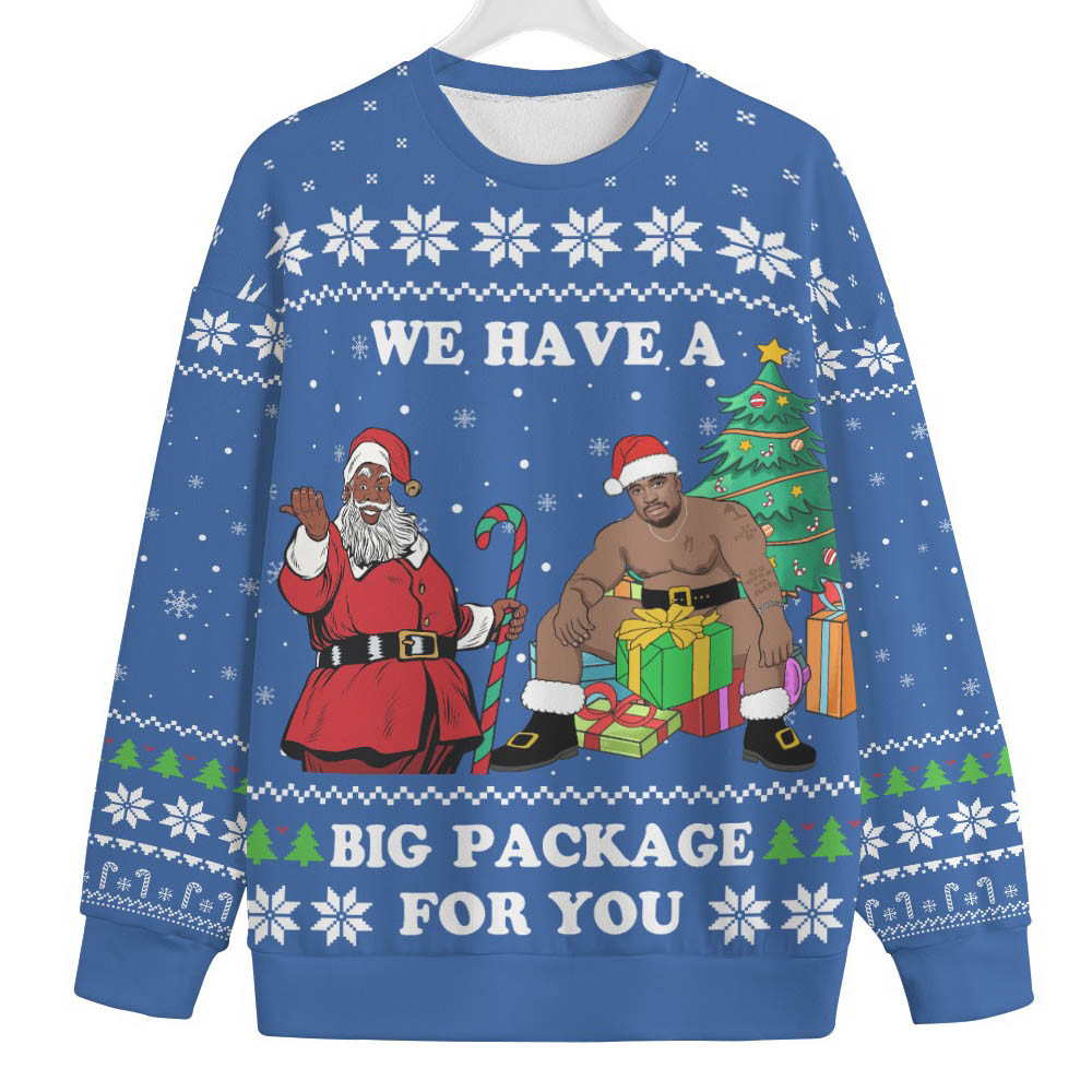 African American Santa Barry Wood Mens Big And Tall Christmas Sweater Stylish Winter Sweatshirt for Everyday Wear
