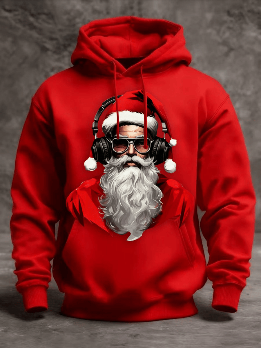 African American Santa Claus Hoodie Christmas Black Music Print Hoodie Cool Gift for Men