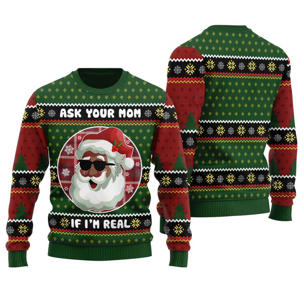 African American Santa Mens Ugly Xmas Sweaters Forest Green Perfect Winter Merch Gift for the Holiday Spirit