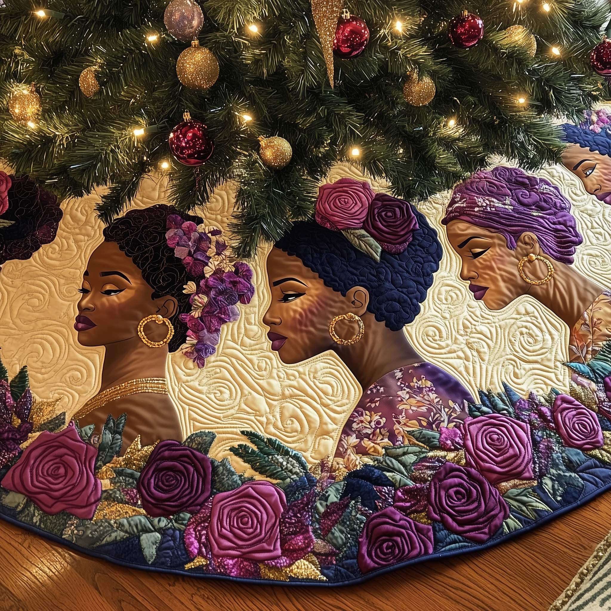 African American Women Quilted Tree Skirt 2025 Xmas Tree Decoration Ideas For Mother