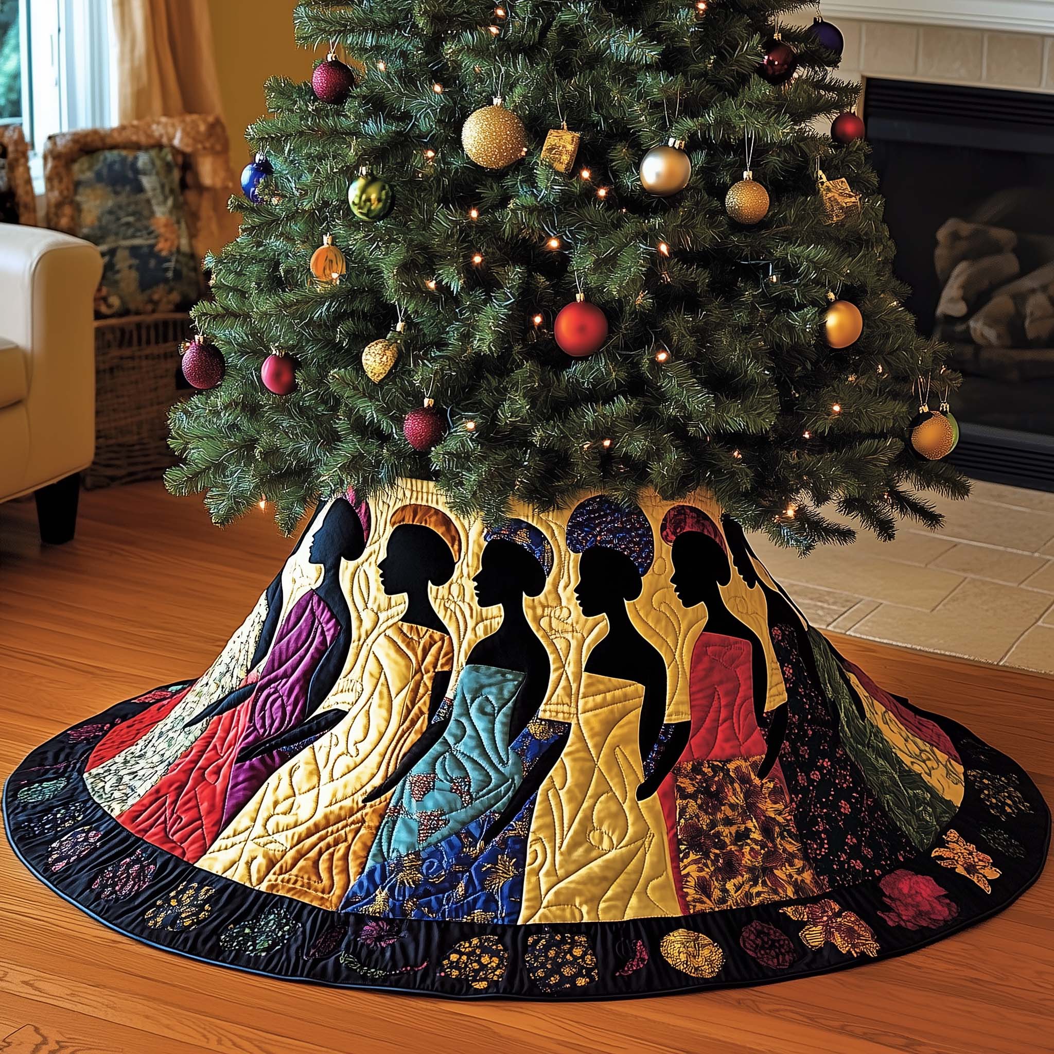 African American Women Quilted Tree Skirt Great Women's Gifts For Xmas Decor