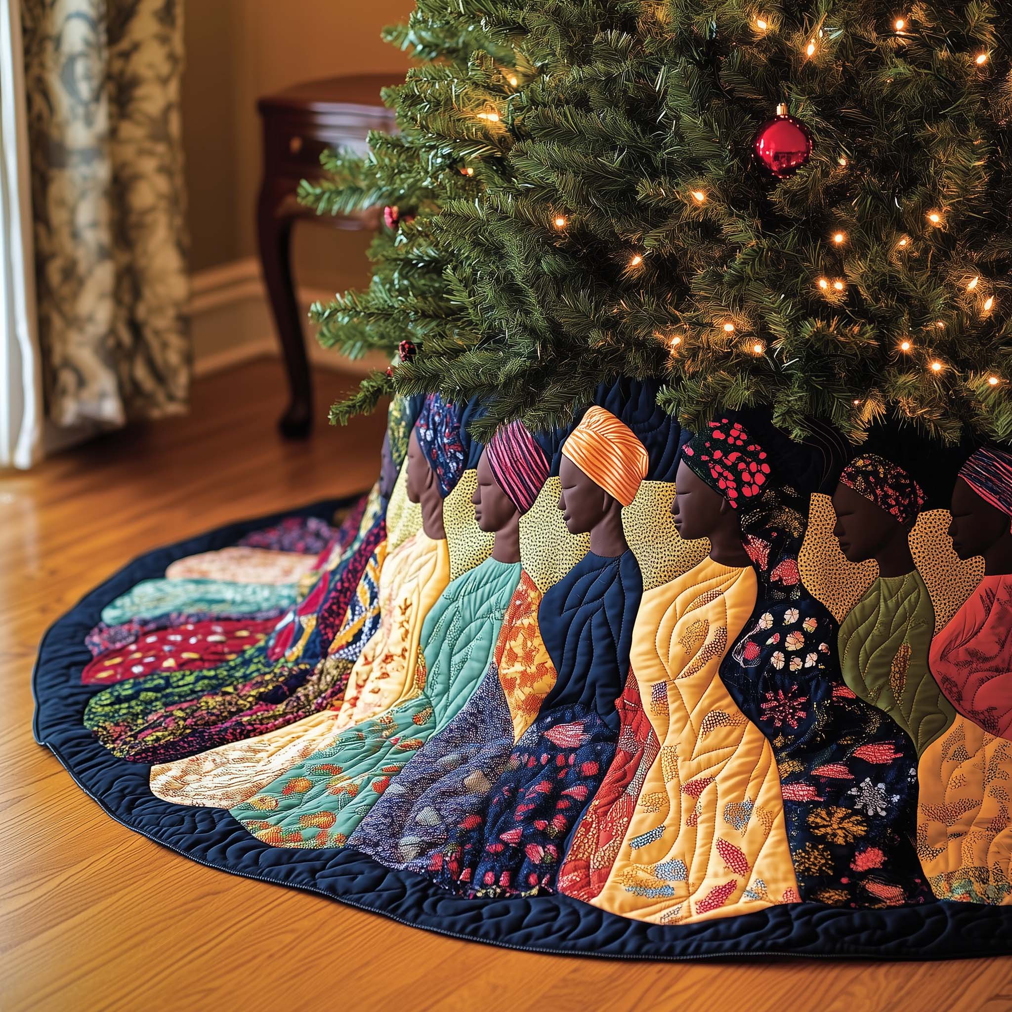 African American Women Quilted Tree Skirt Lovely Christmas Decor Present For Women