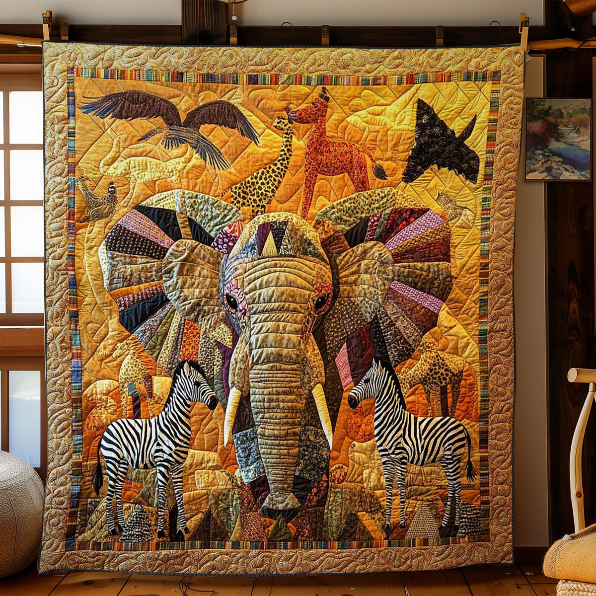 African Animal Gathering Quilt Blanket African Art Throw Blanket Gifts For Animal Lovers