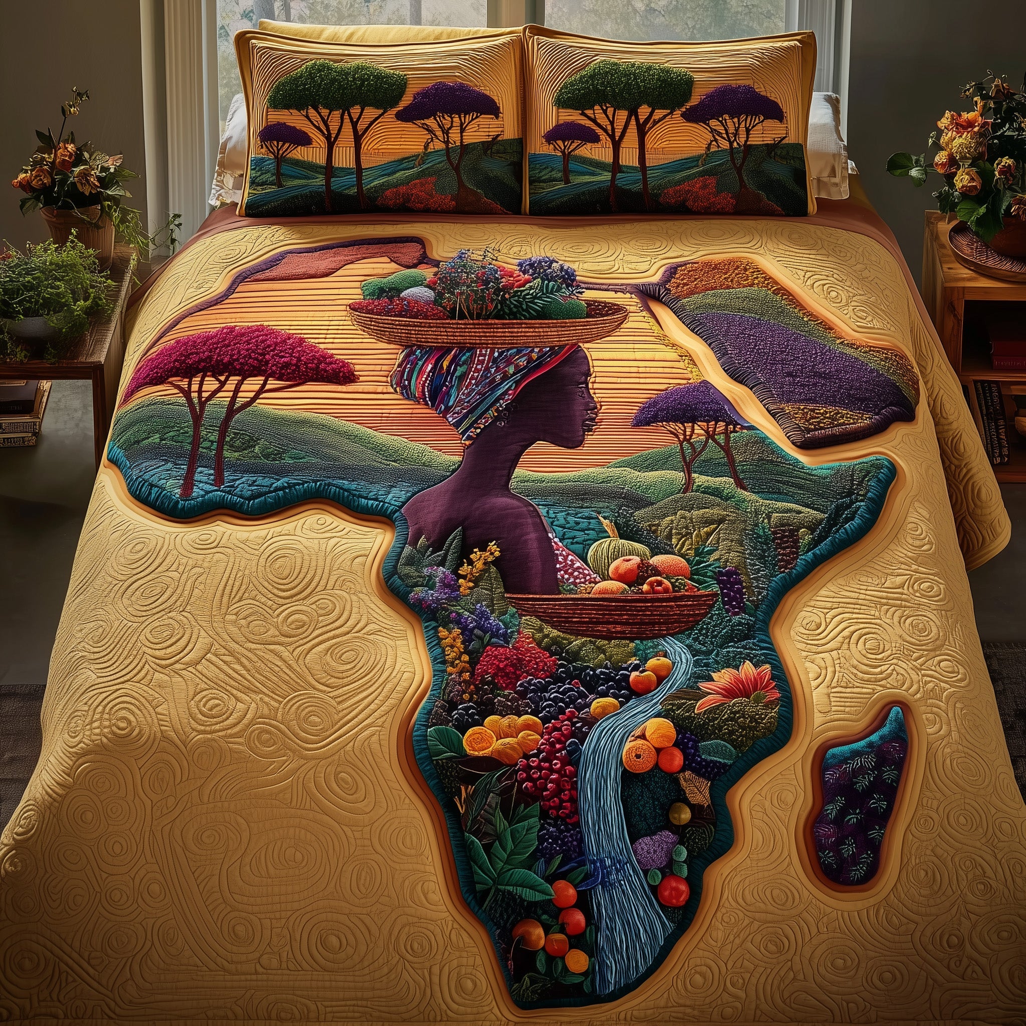 African Dream Quilted Bedding Set Duvet Cover Bedspread Melanin Black Women Gifts For Her