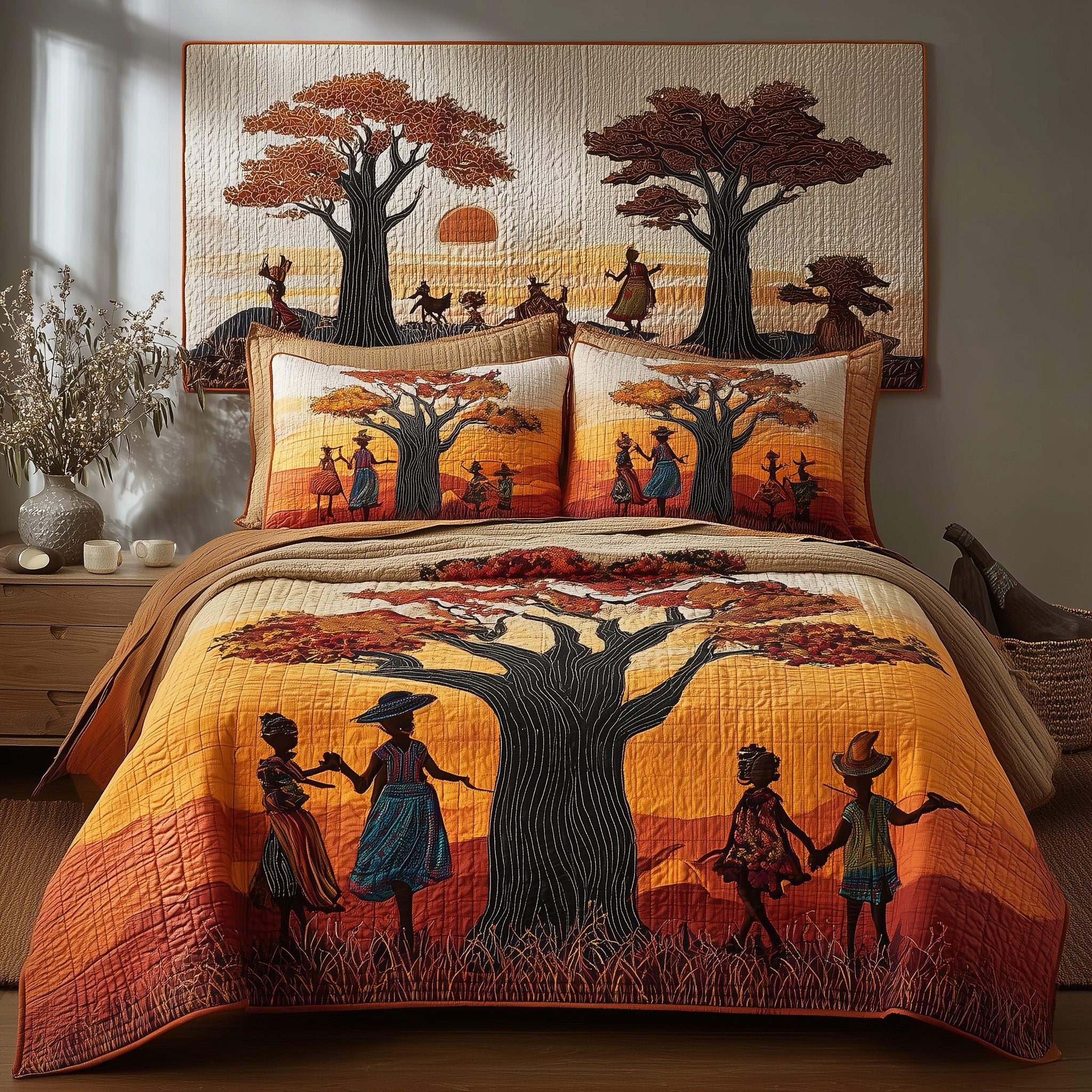 African Dream Quilted Bedding Set Duvet Cover Bedspread Tree Of Life Gifts For Melanin