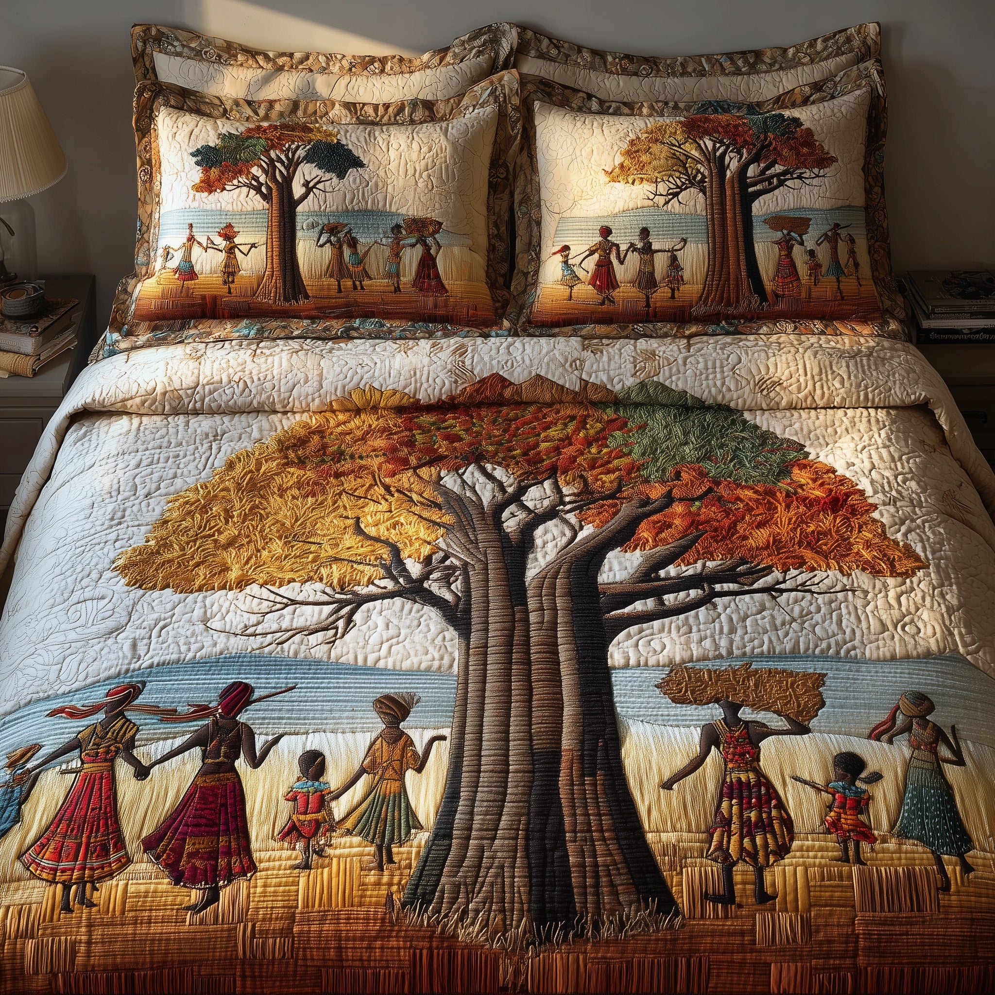 African Dream Quilted Bedding Set Duvet Cover Bedspread Tree Of Life Gifts Mother'S Day