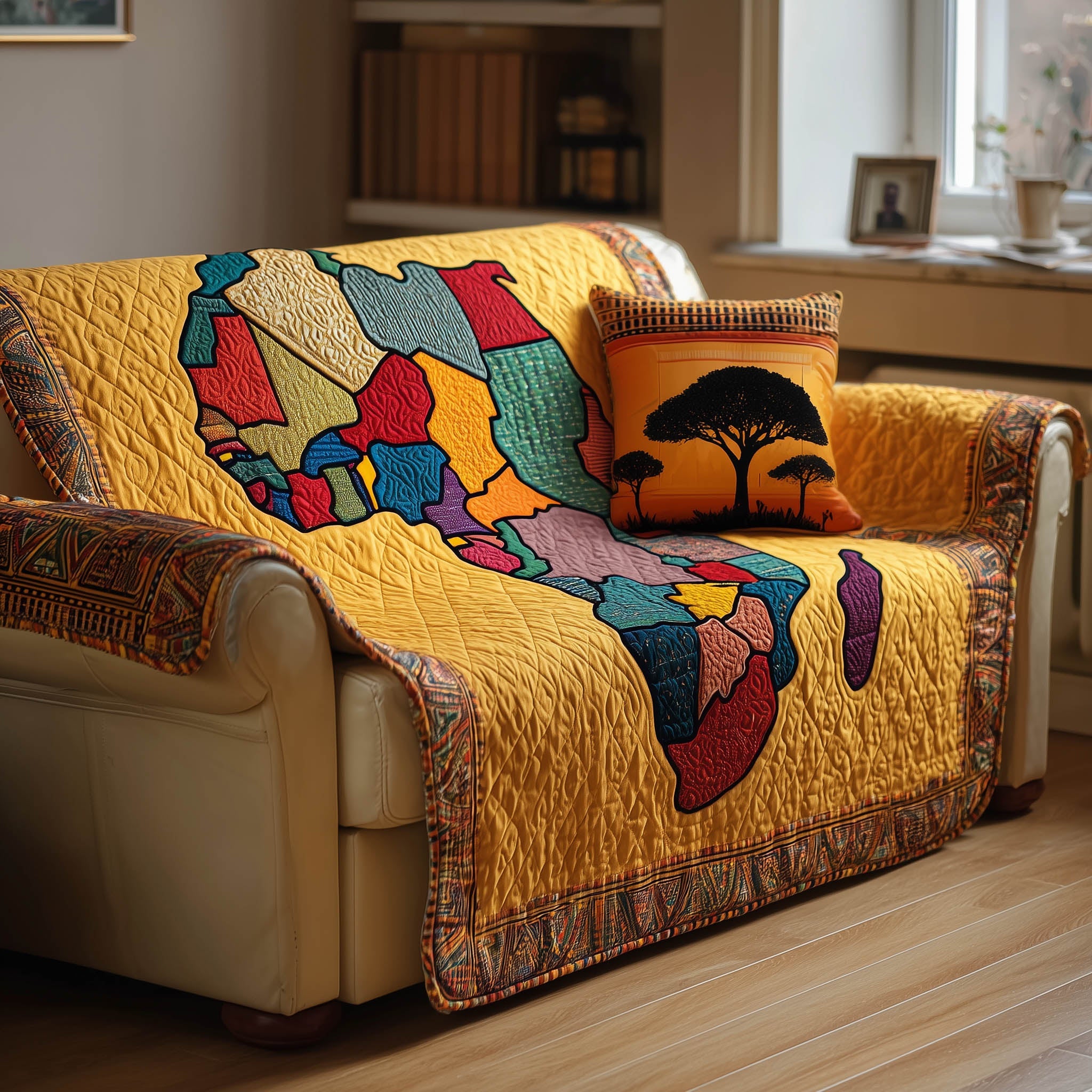 African Dream Quilted Sofa Cover Vibrant Geometric Motif African American Gifts For Women
