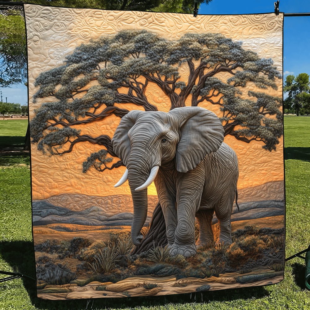 African Elephant Baobab Sunset Quilted Blanket Safari Wildlife Throw Best Gift For Elephant Lovers