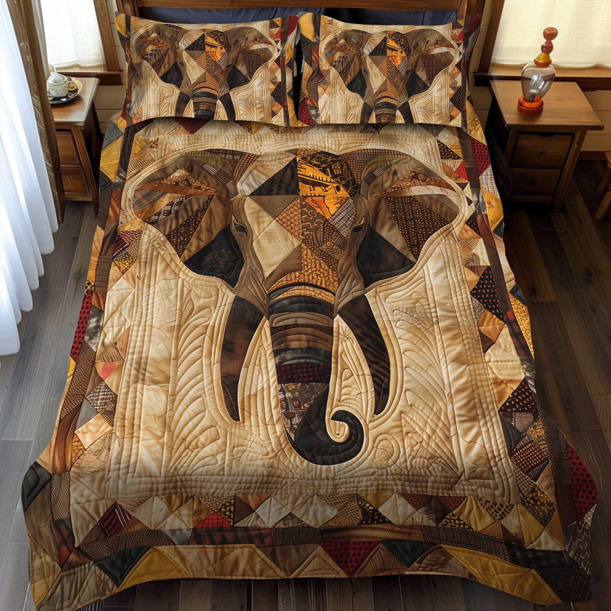African Elephant Quilted Bedding SetKing Size Duvet Cover Useful Gifts For Mom