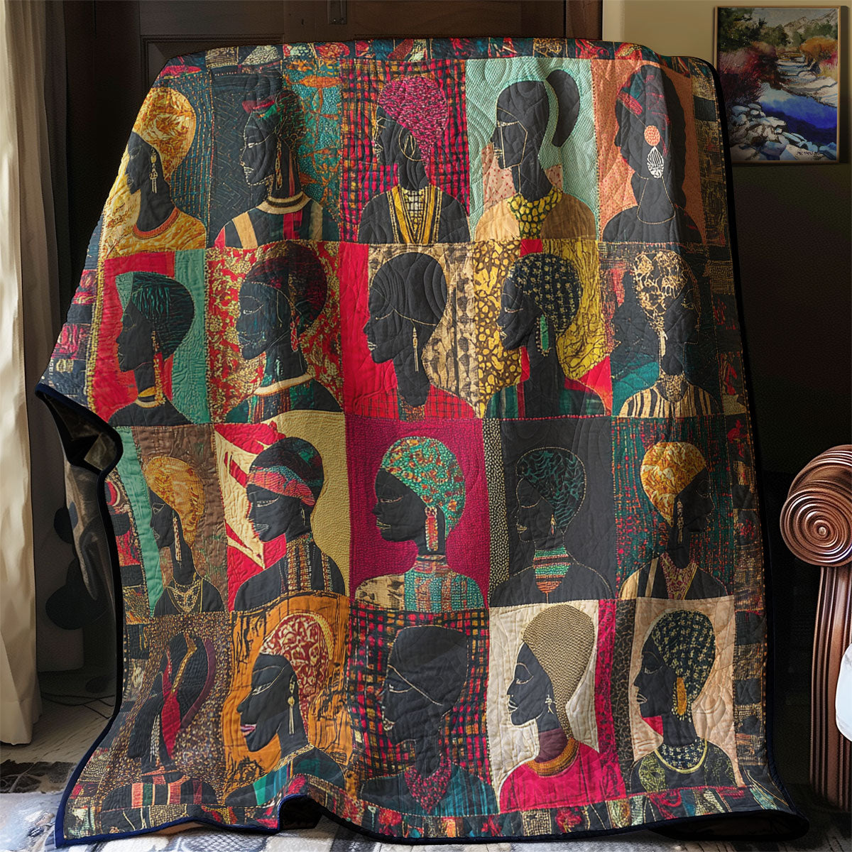 African Golden Crowns Quilt Blanket African Art Throw Blanket Patchwork Gifts For Native