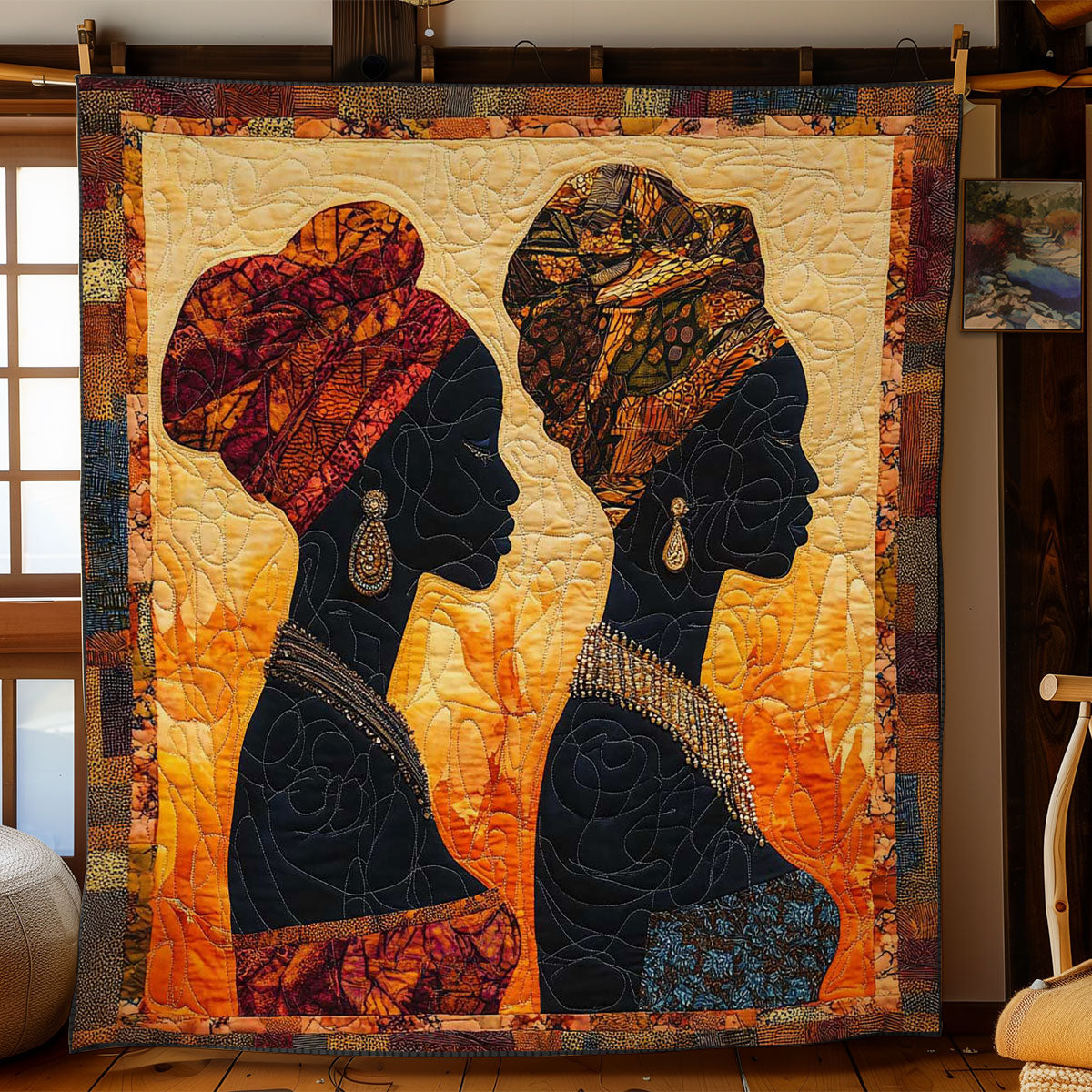 African Golden Hour Sisters Quilt Blanket African Art Throw Blanket Gifts For Native