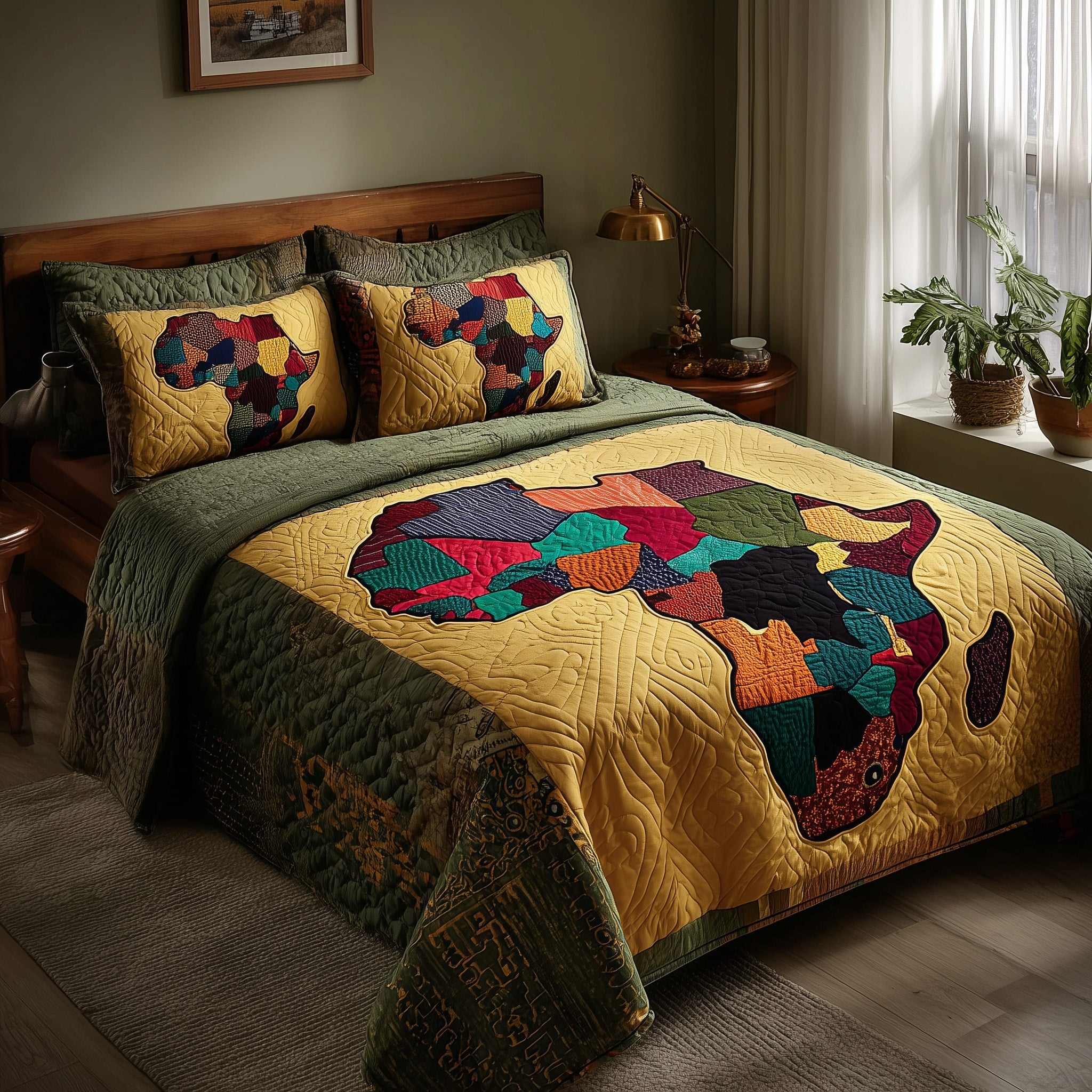 African Heritage Quilted Bedding Set Duvet Cover Bedspread Black History Month Gifts