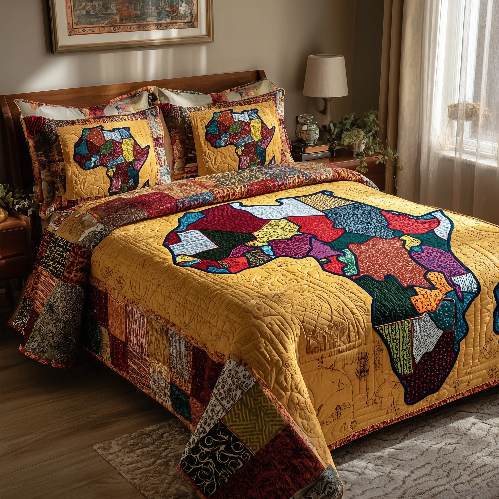 African Heritage Quilted Bedding Set Duvet Cover Bedspread Melanin African American Gifts