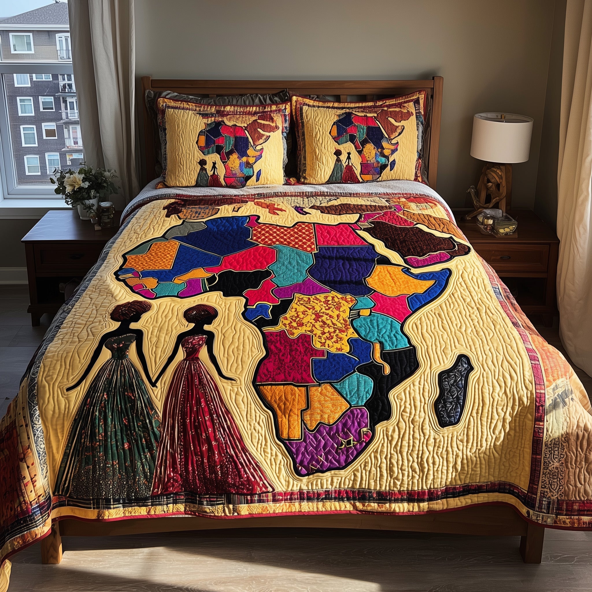 African Heritage Quilted Bedding Set Duvet Cover Bedspread Melanin African American Gifts Stuff