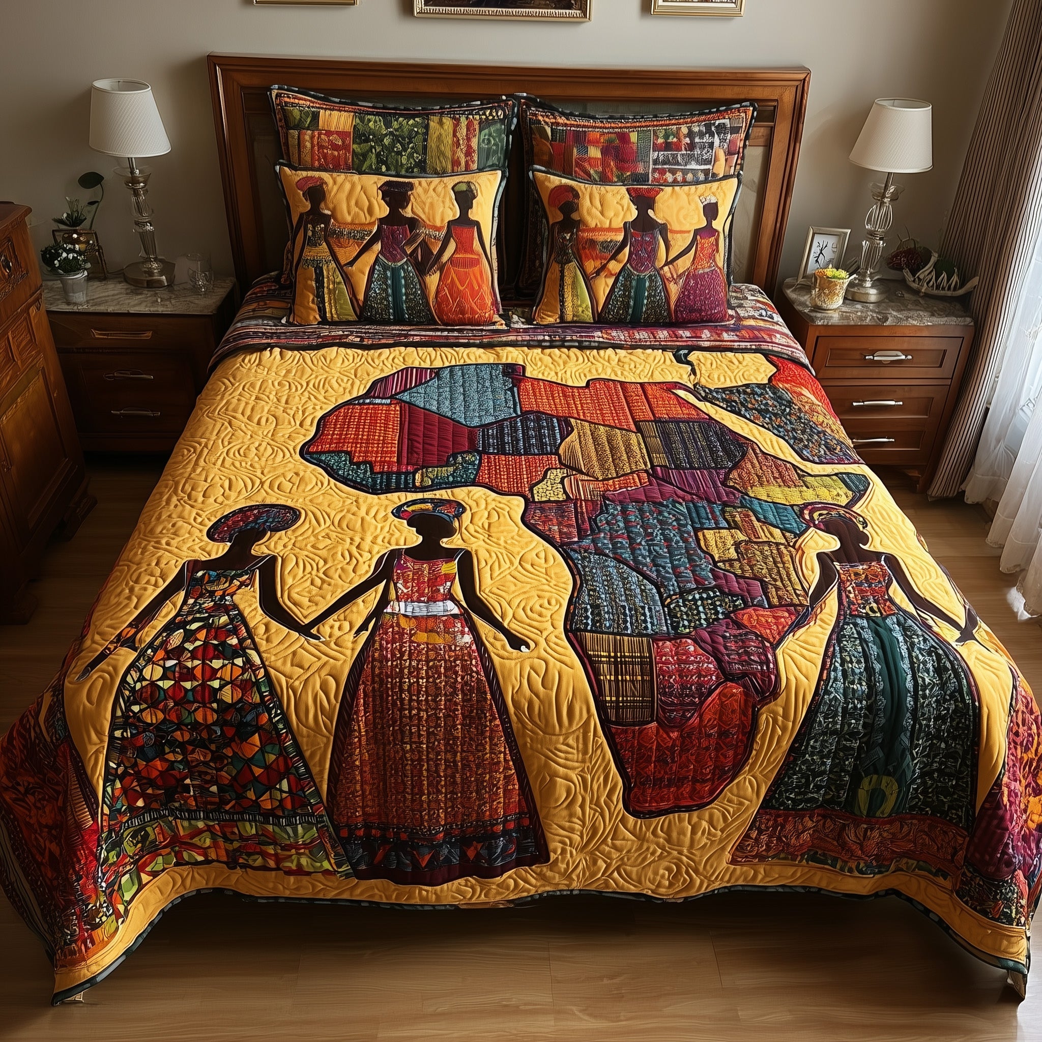 African Heritage Quilted Bedding Set Duvet Cover Bedspread Melanin Black History Gifts For Ladies