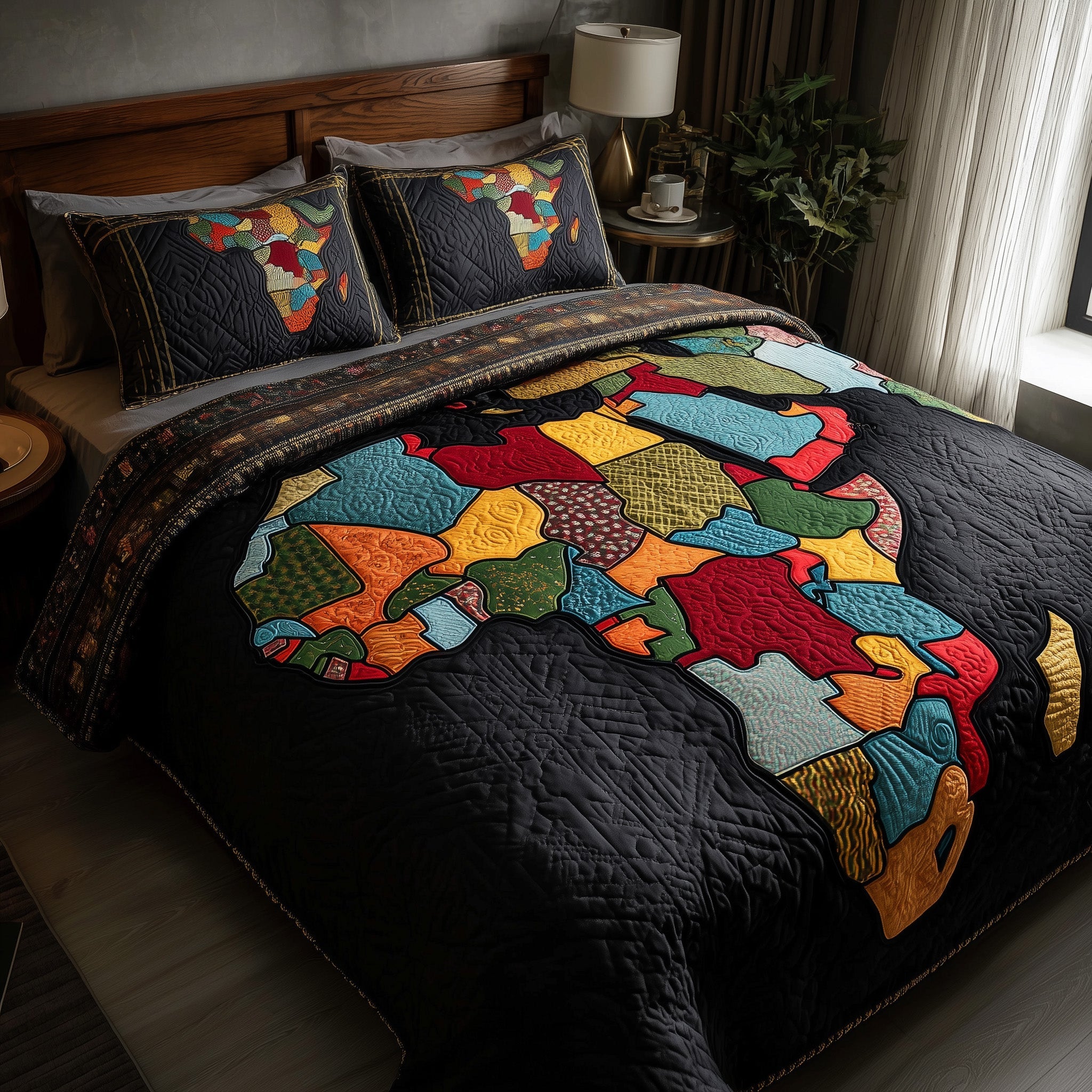 African Heritage Quilted Bedding Set Duvet Cover Bedspread Melanin Black Women Gift Ideas
