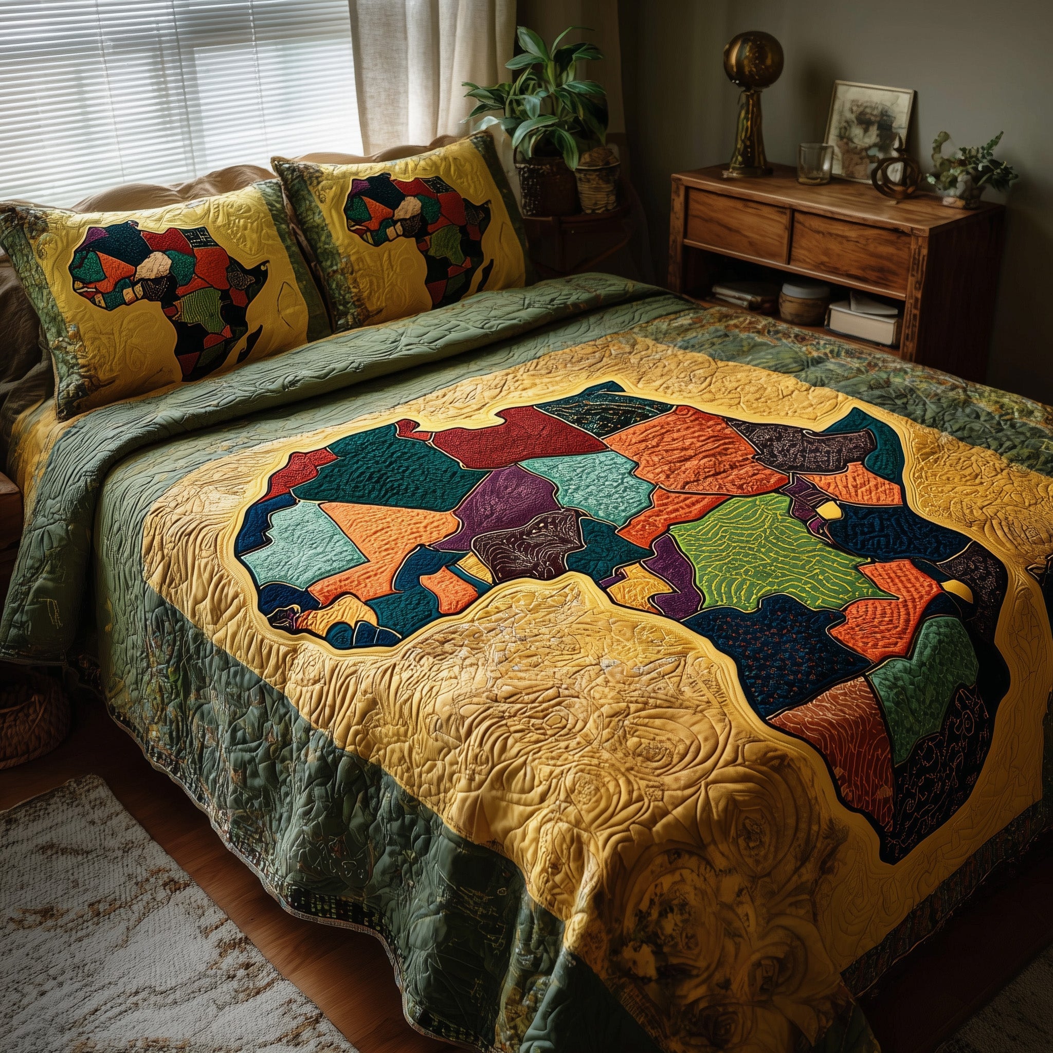 African Heritage Quilted Bedding Set Duvet Cover Bedspread Melanin Gifts For Black Women