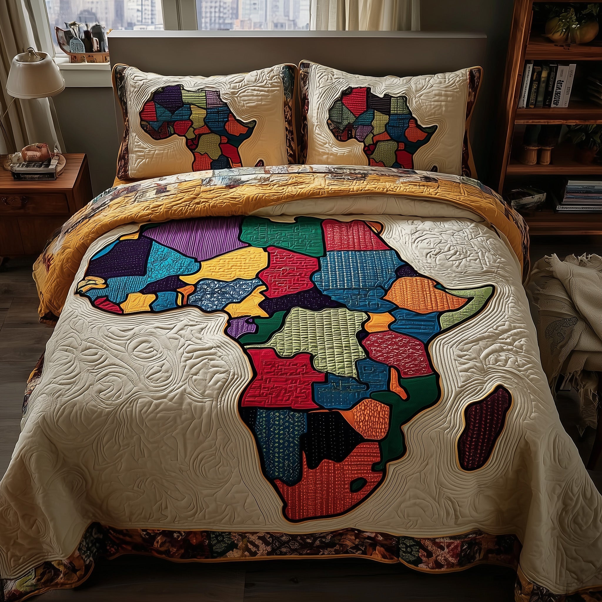 African Heritage Quilted Bedding Set Geometrical Pattern