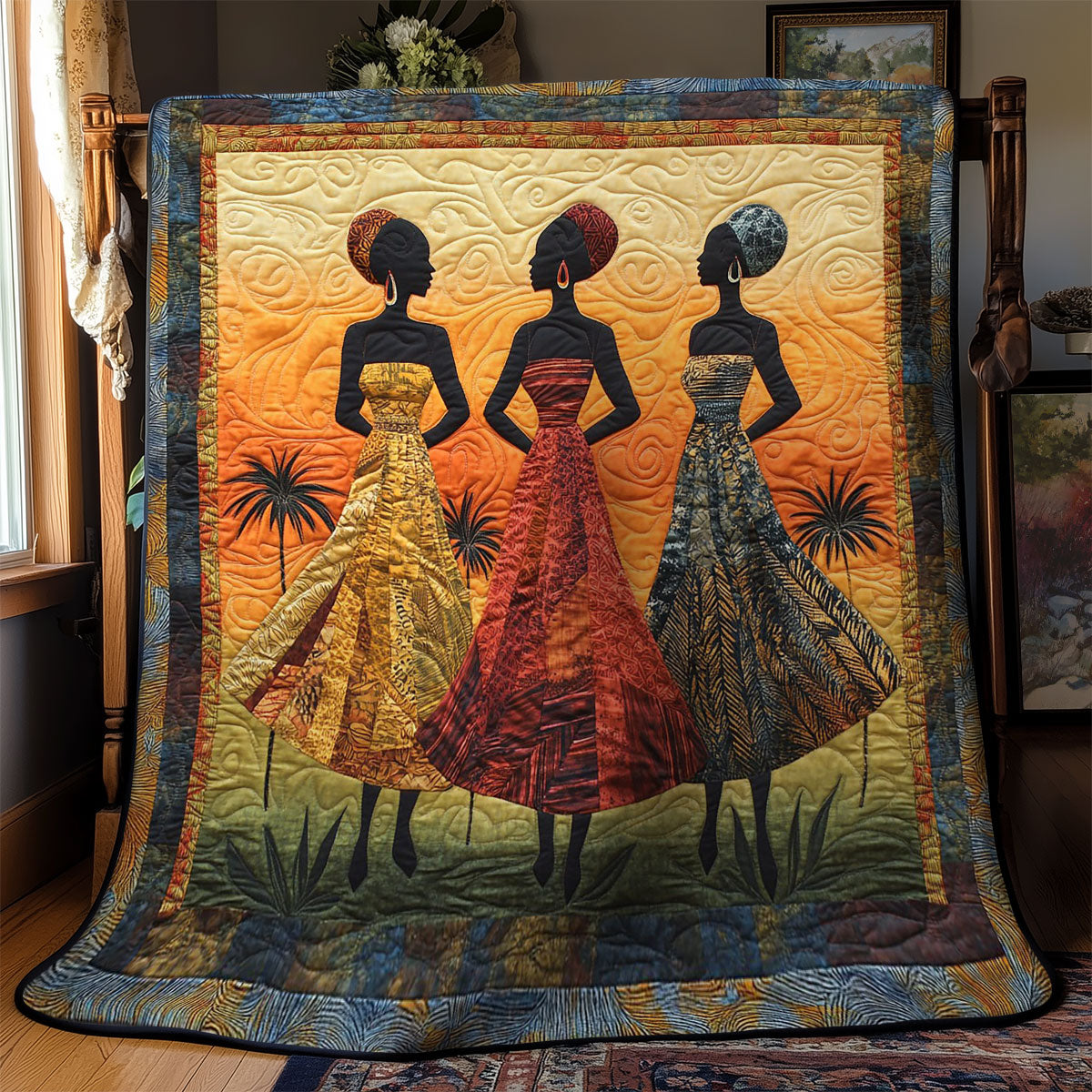 African Ladies Quilt Blanket African Art Throw Blanket Cozy Presents For Native