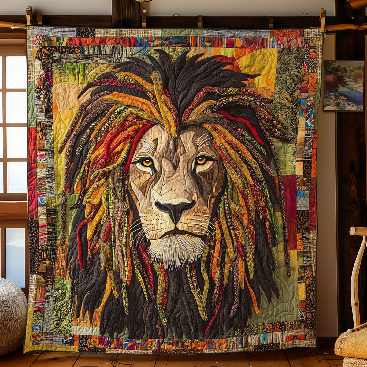 African Lion King Quilt Blanket African Art Throw Blanket Native Gifts For Lion Lovers