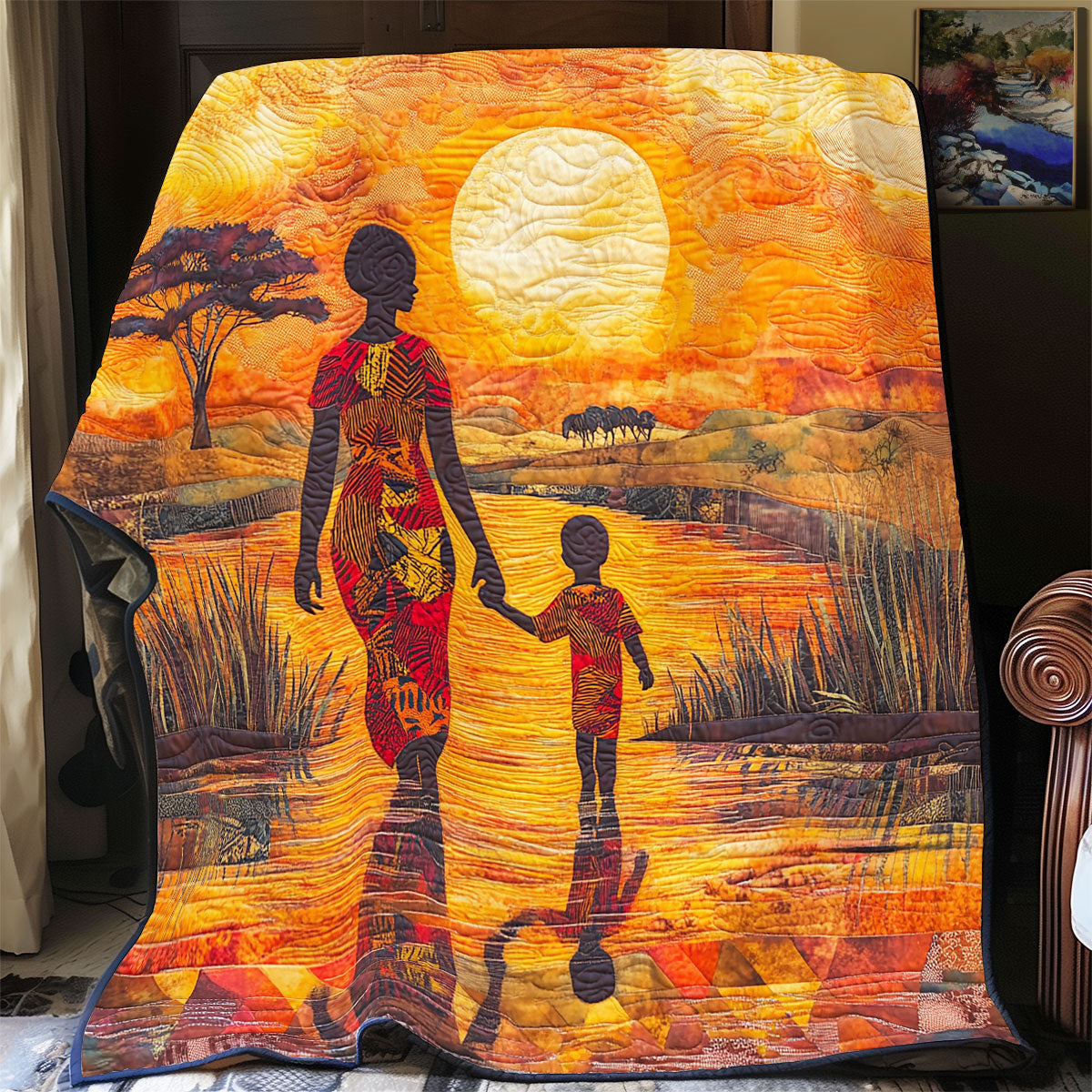 African Mother's Guiding Light Quilt Blanket African Art Blanket Native Gifts