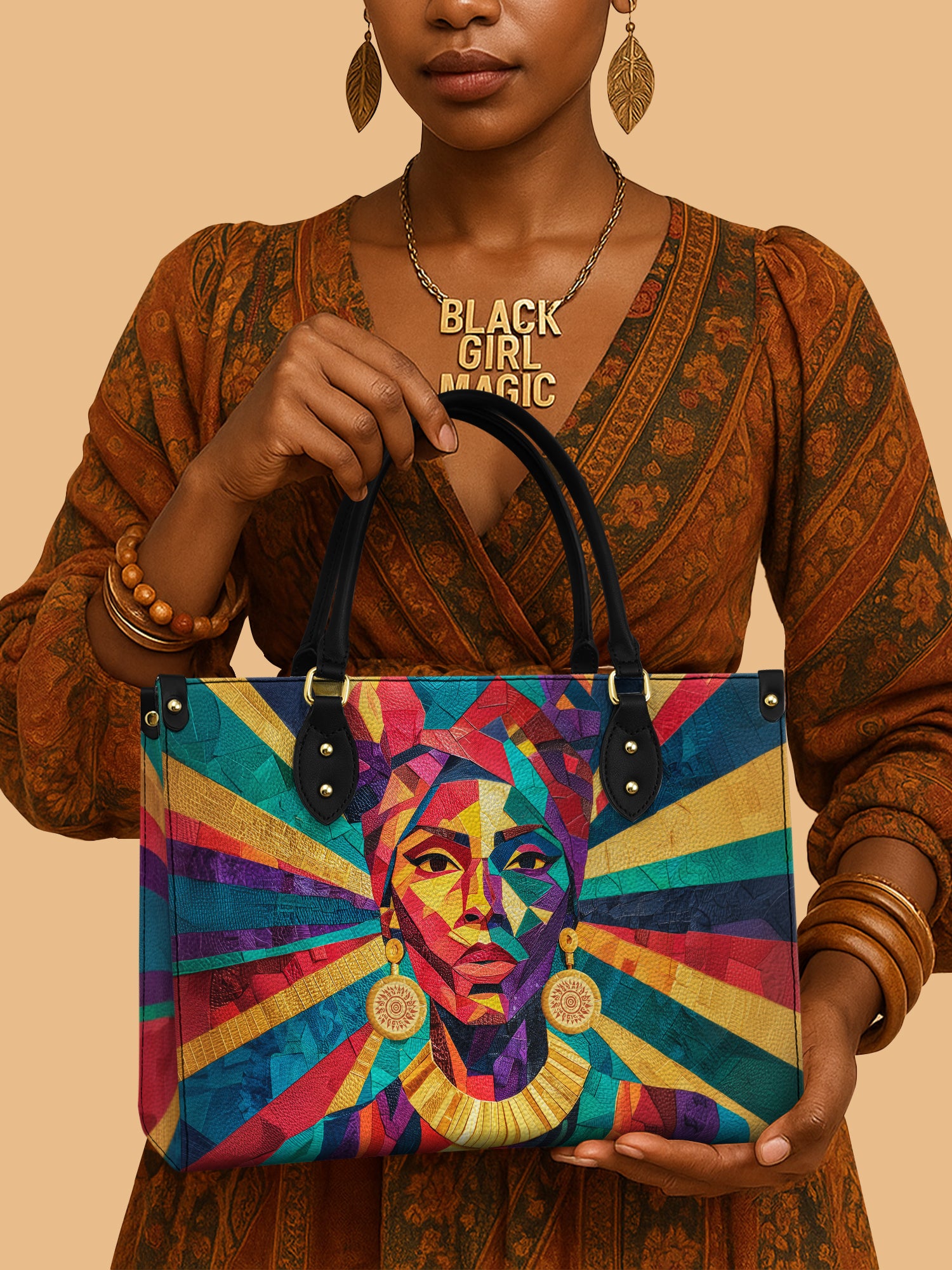 African Queen Abstract Glory Leather Bag Black Woman Theme Bag African Art Presents For Her
