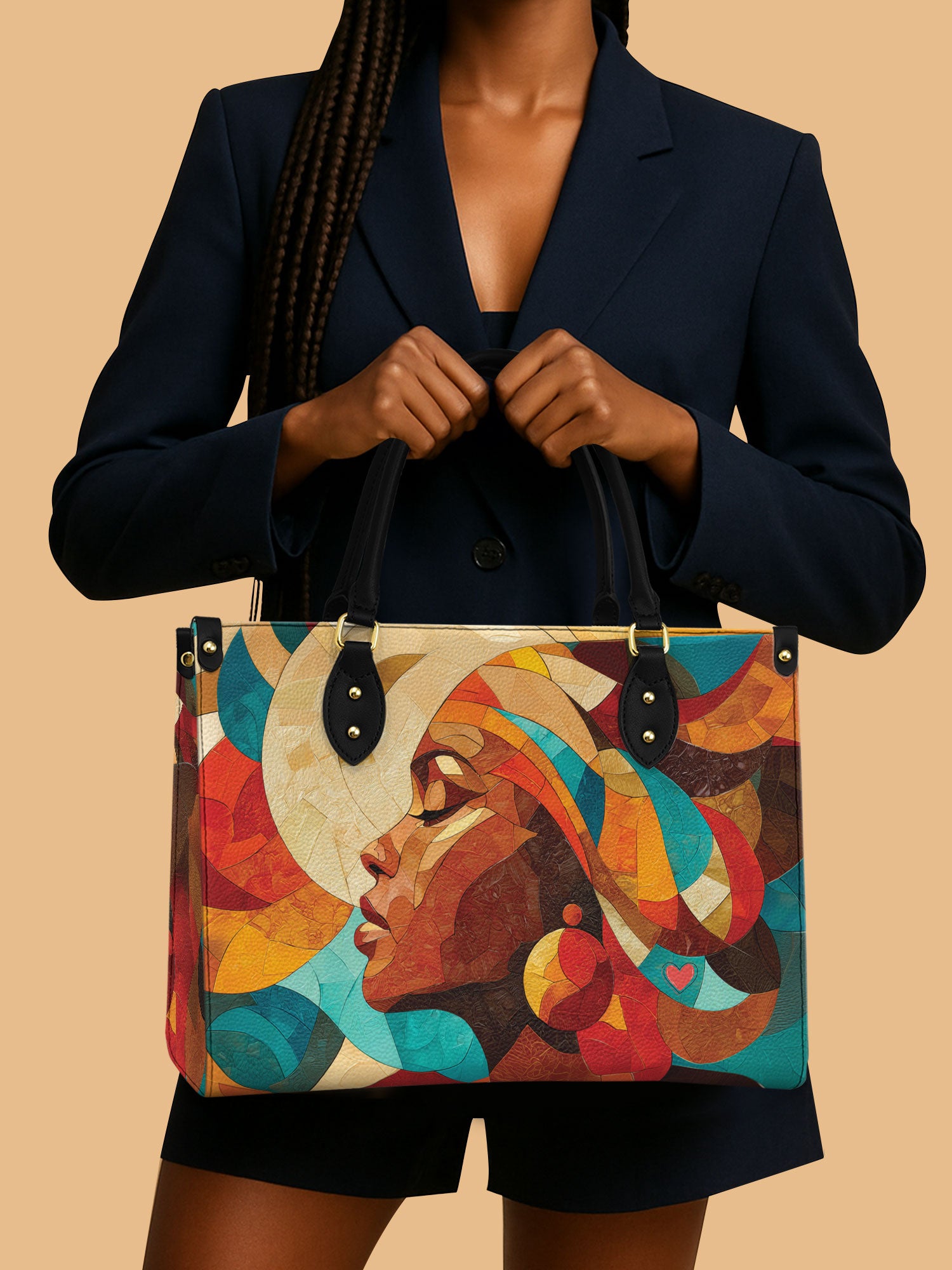 African Queen Abstract Headwrap Leather Bag Black Woman Bag African American Gifts For Mom