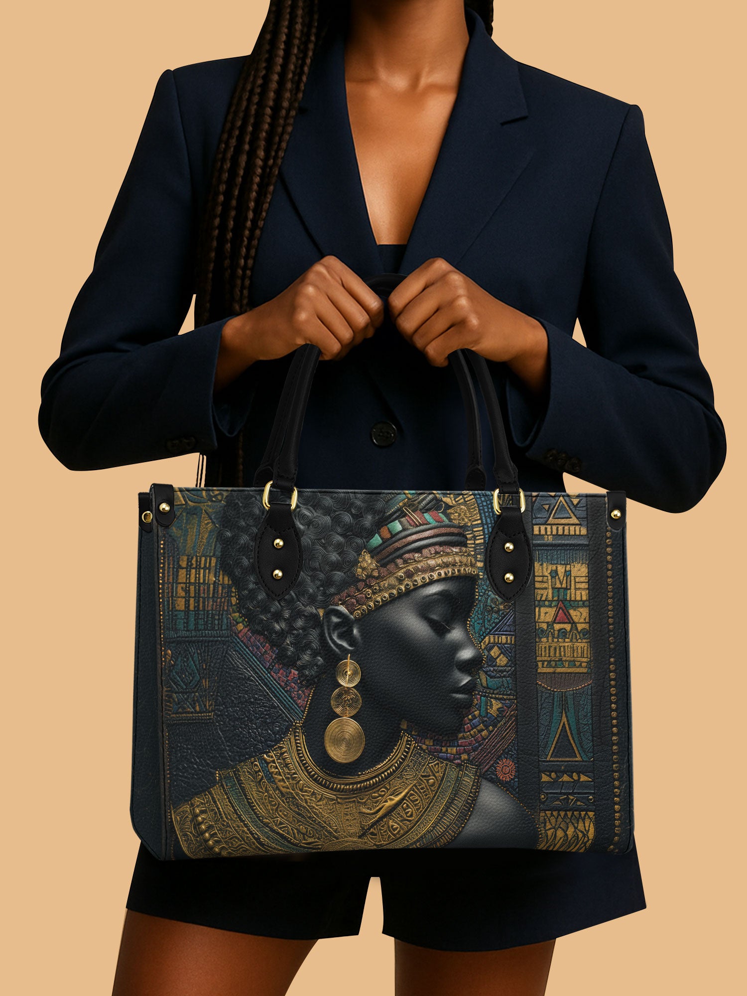 African Queen Ancient Soul Leather Bag Black Women Handbag Elegant African Art Gifts