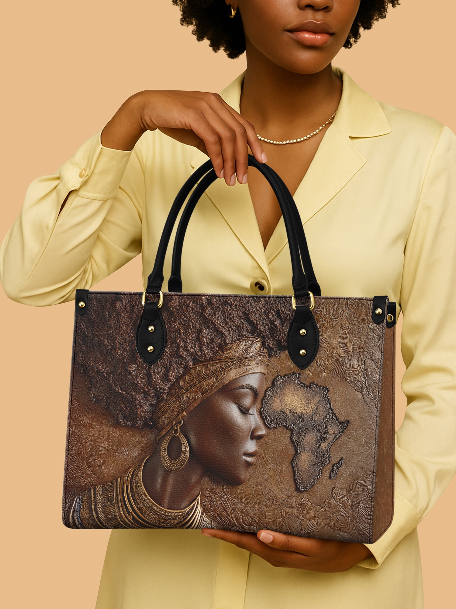 African Queen And Map Leather Handbag African American Gifts For Women