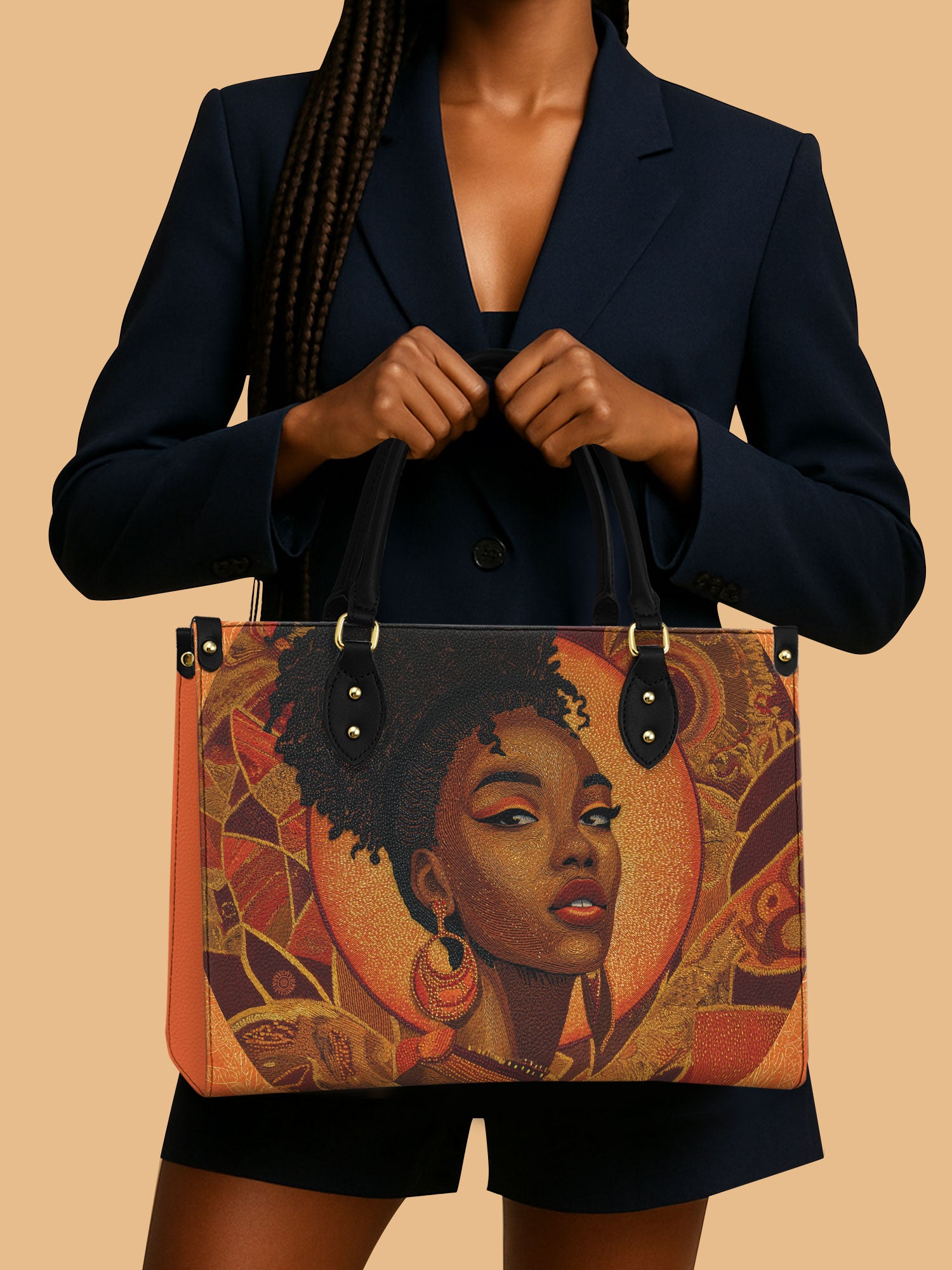 African Queen Autumn Muse Leather Bag African Art Carryall Black Woman Gifts For Sister