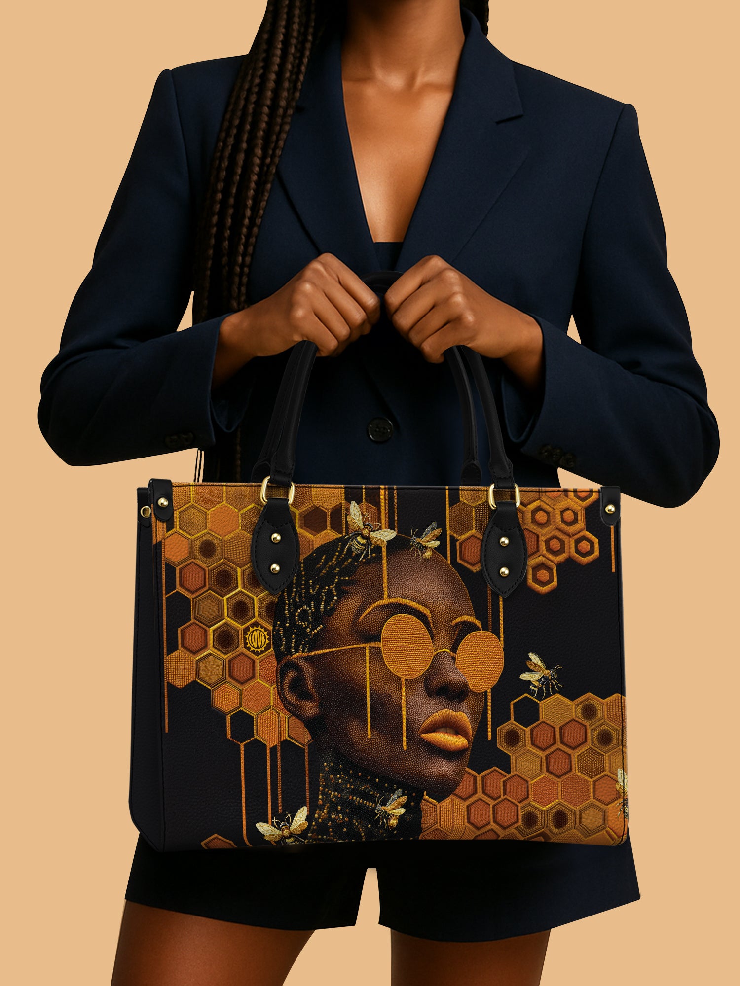 African Queen Bee Honey Sunglass Leather Bag Art Theme Bag Black Woman Gifts For Bee Lovers