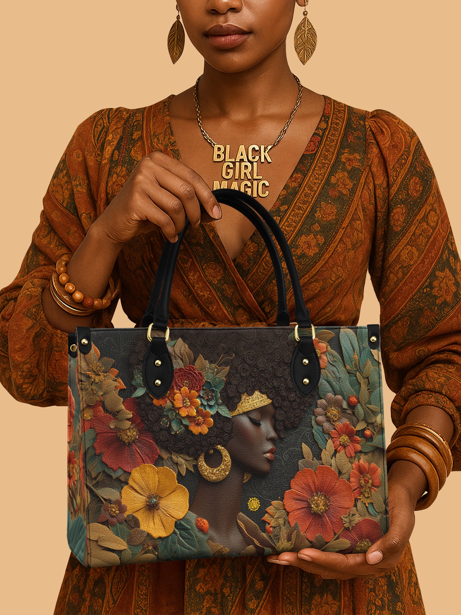 African Queen Blooming Leather Bag African Art Theme Bag Native American Gifts For Her