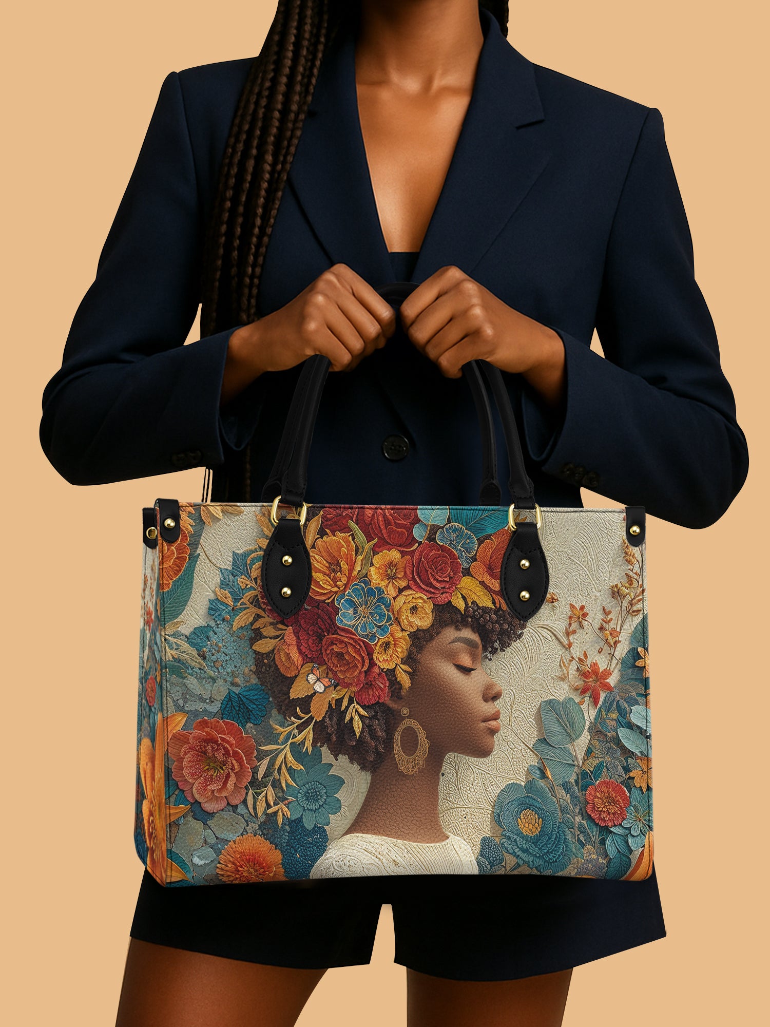 African Queen Colorful Floral Crown Leather Bag African Art Bag Black Woman Gifts For Her