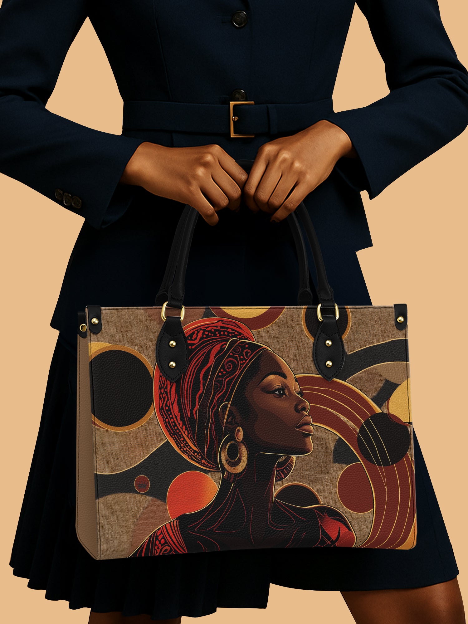 African Queen Copper and Sepia Art Leather Bag Black Women Handbag African Gifts For Her