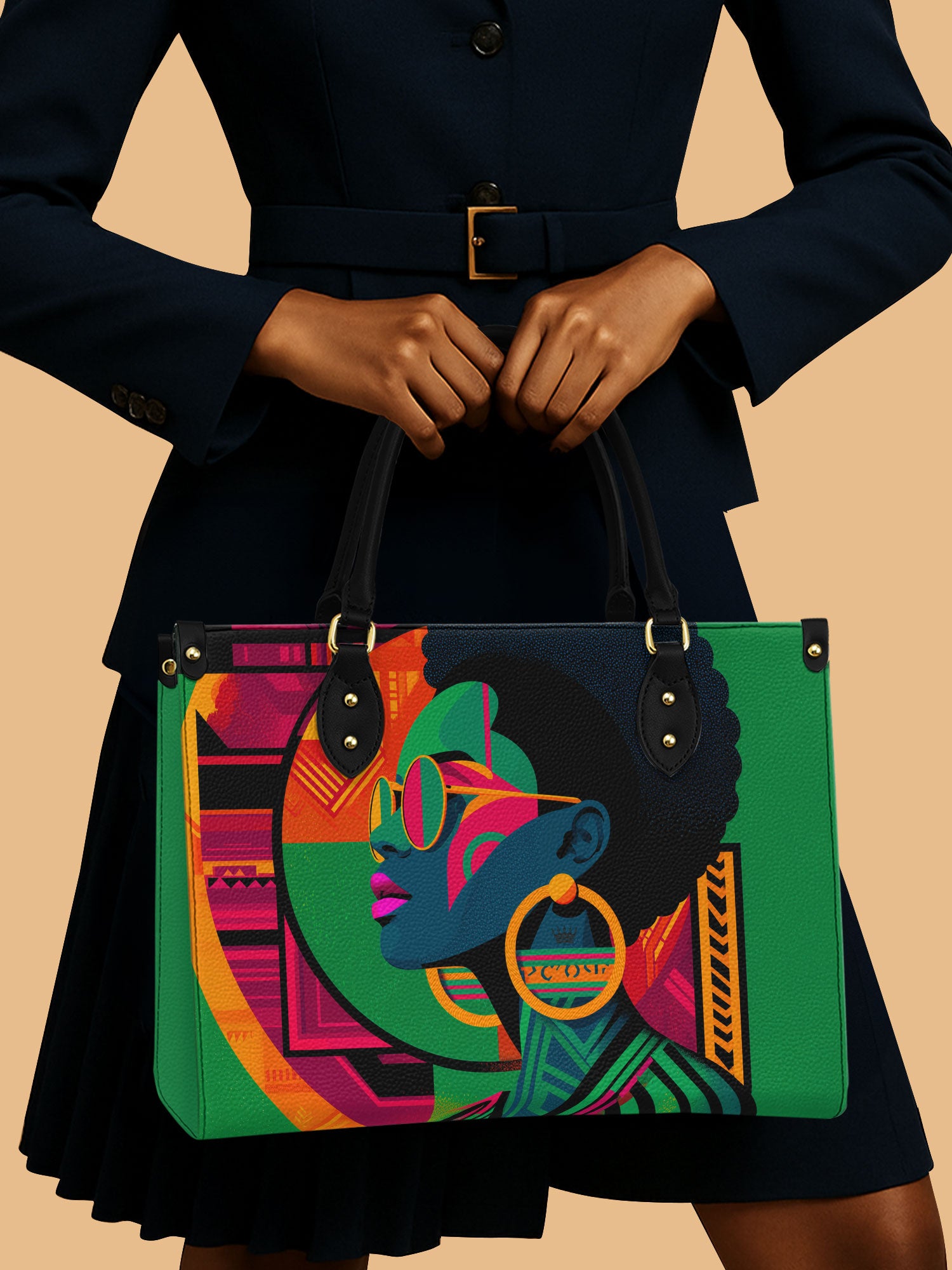 African Queen Dimensional Color Pop Leather Bag Black Woman Theme Bag African Art Gifts
