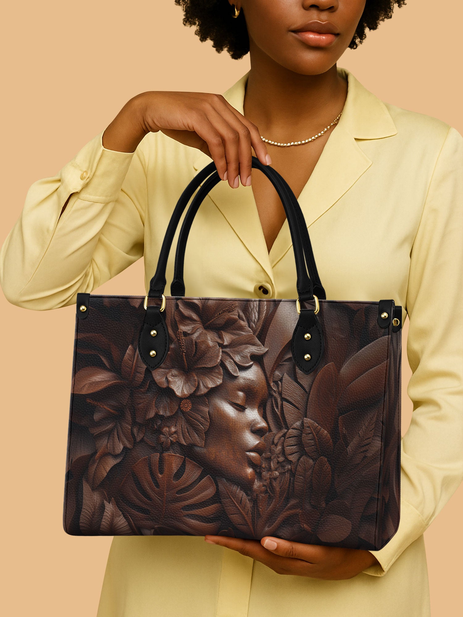African Queen Earth Tone Leather Bag Black Woman Themed Merch African Art Gifts For Mom