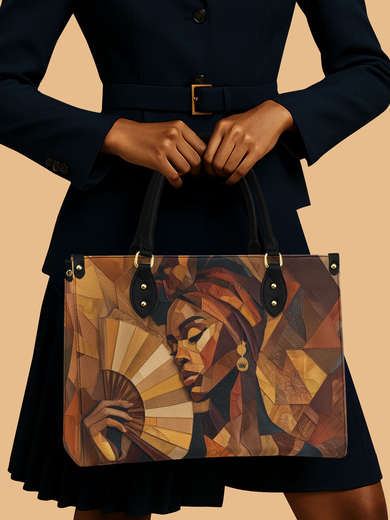 African Queen Earthy Mosaic Leather Bag African Art Theme Bag Native Gifts For Her