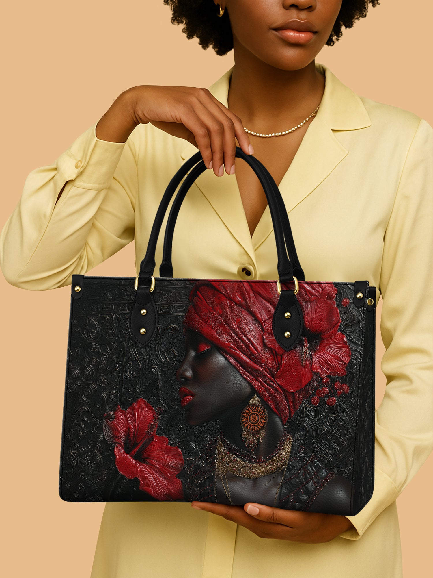 African Queen Empress Hibiscus Leather Bag African Art Bag Hibiscus Flower Gifts For Women
